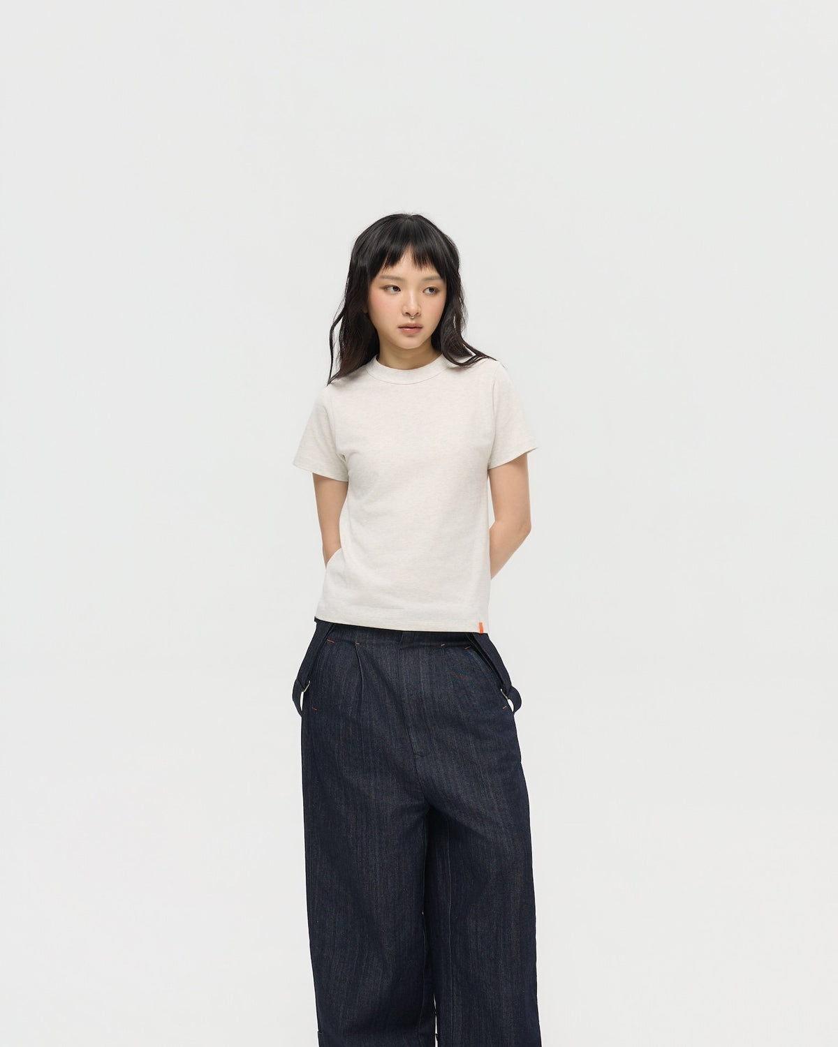 3EIGHTH | Mock Neck Tee in Grey Marl
