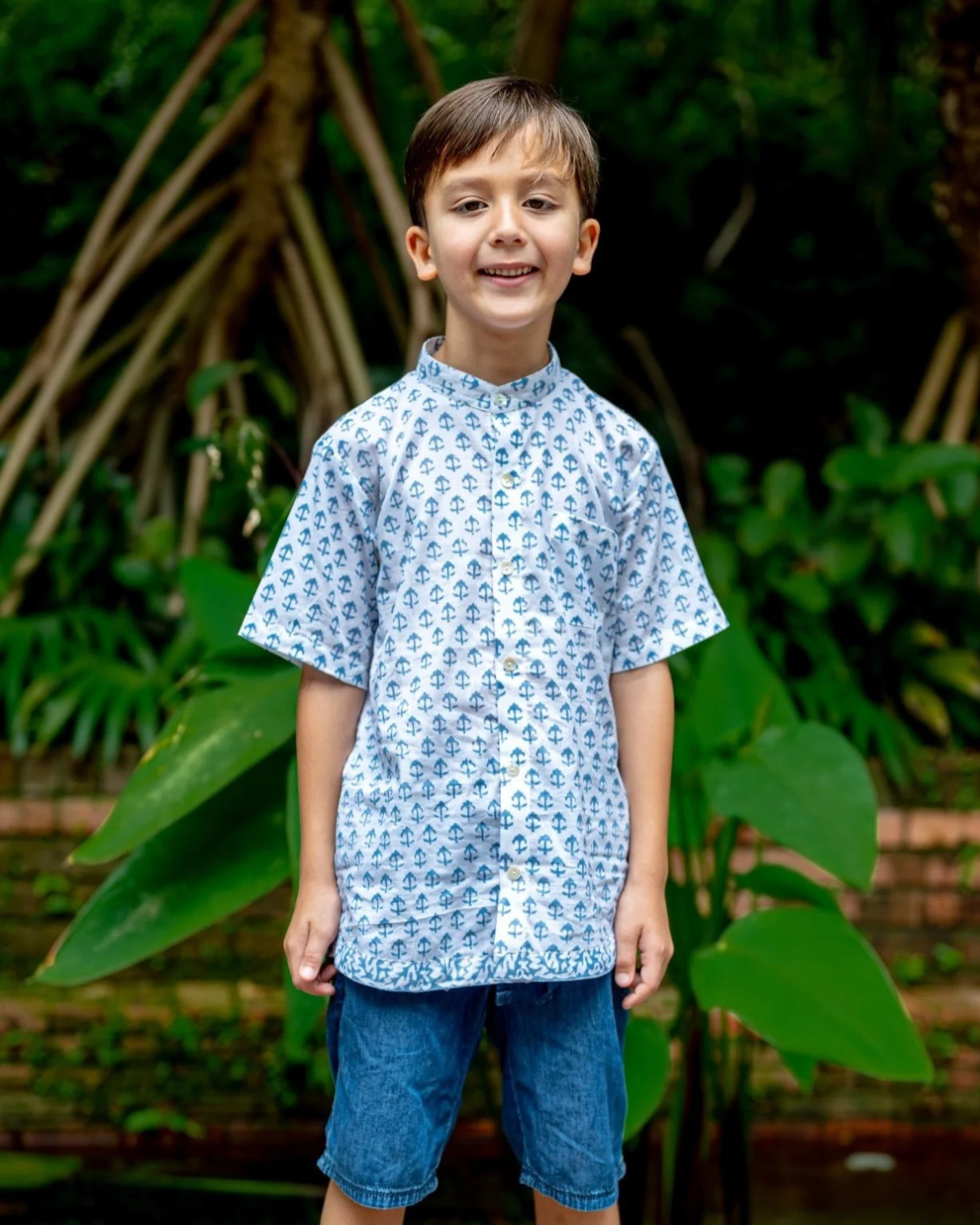 NIMBU | Sasha White Anchor Kids Shirts in Cotton