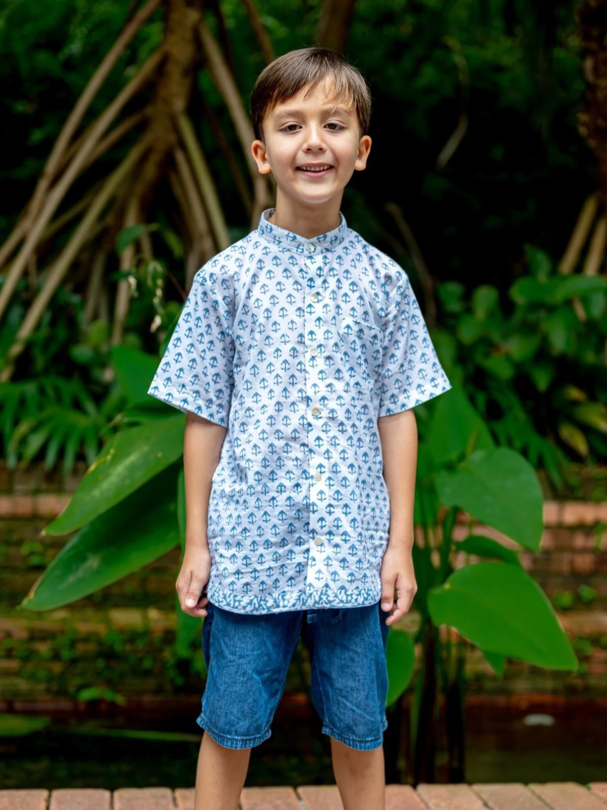 NIMBU | Sasha White Anchor Kids Shirts in Cotton