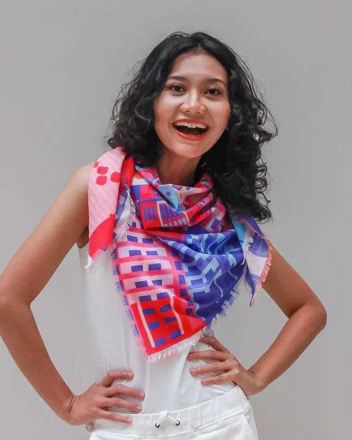 BINARY STYLE | Singapore In Technicolours 115x115cm Square Scarf