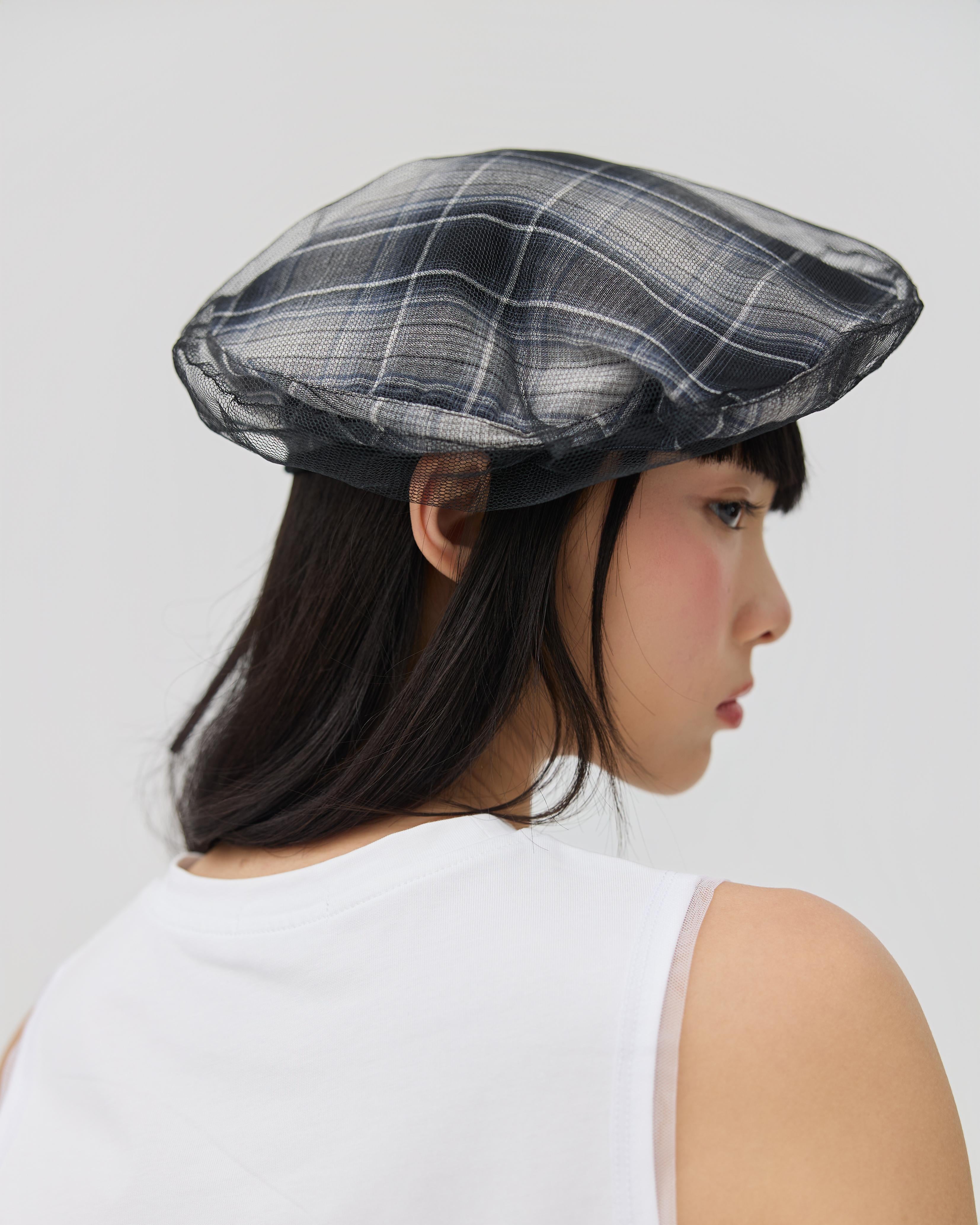 3EIGHTH | Kage Beret in Black Tartan Double Gauze