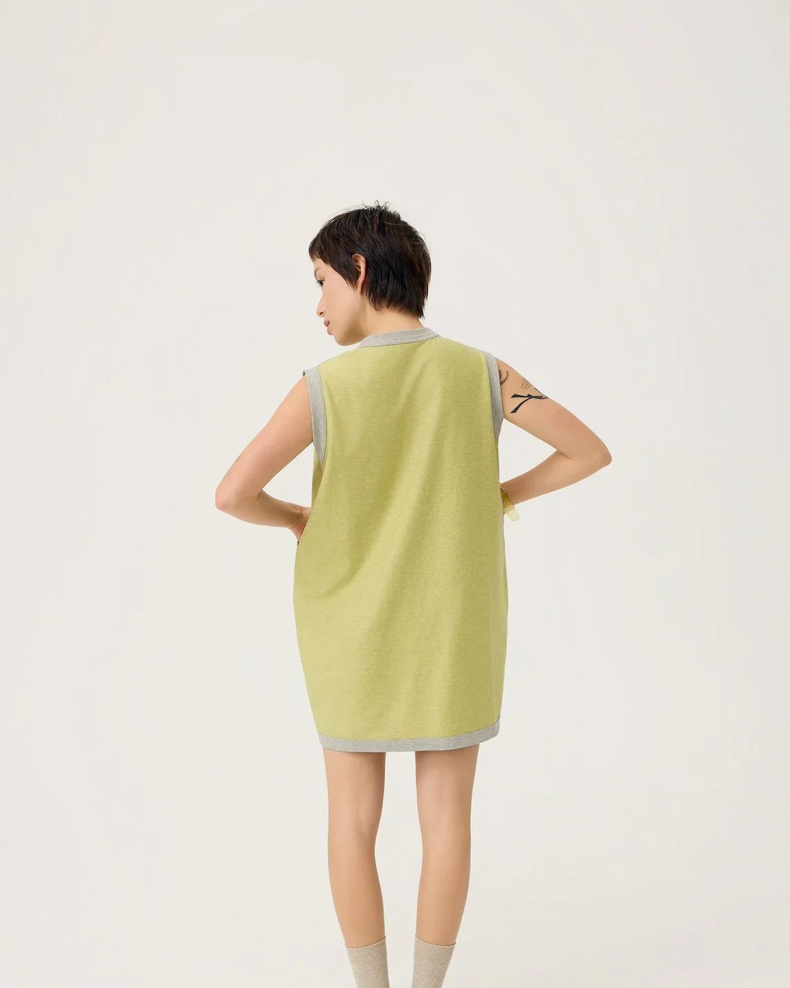 3EIGHTH | Cocoon Jersey Reversible Dress in Zinc Grey & Lemon Fizz