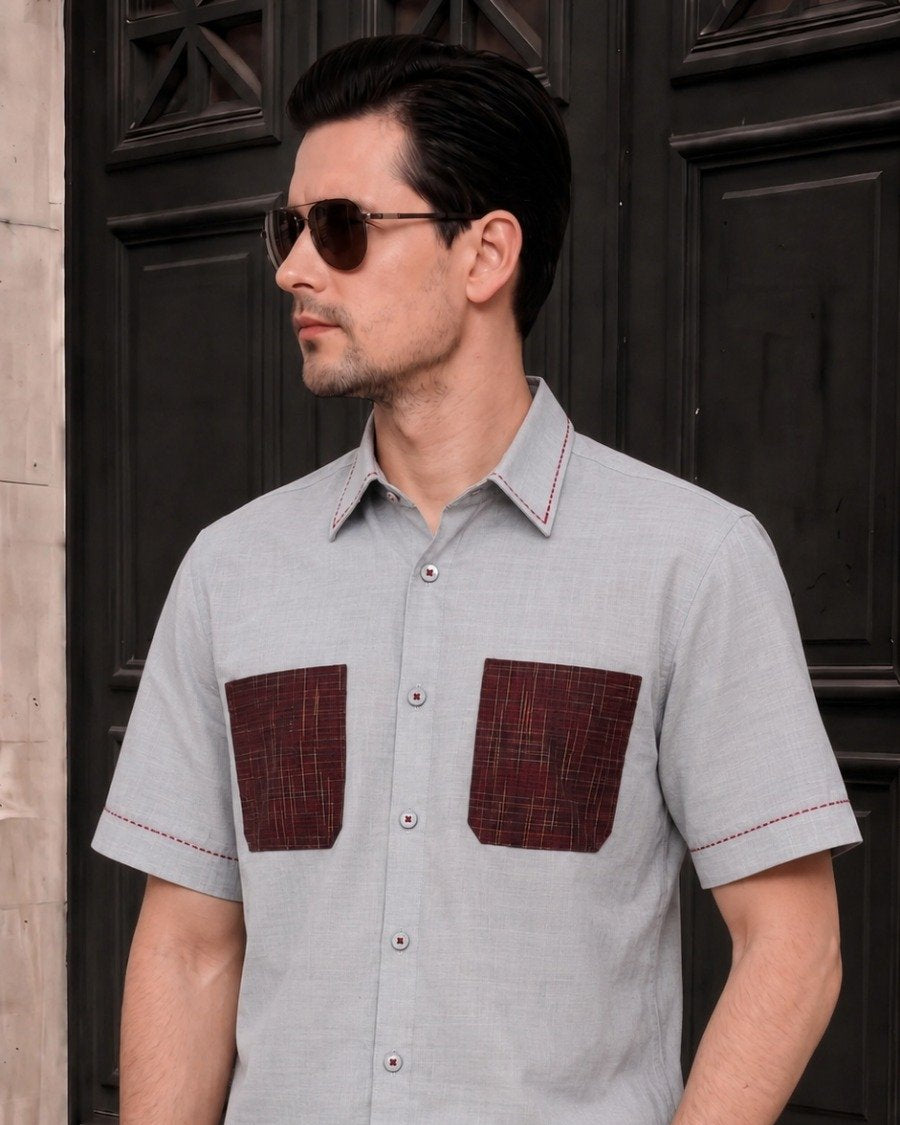 KANZI COLLECTION | Handloom Artisan Shirt - SkyGrey