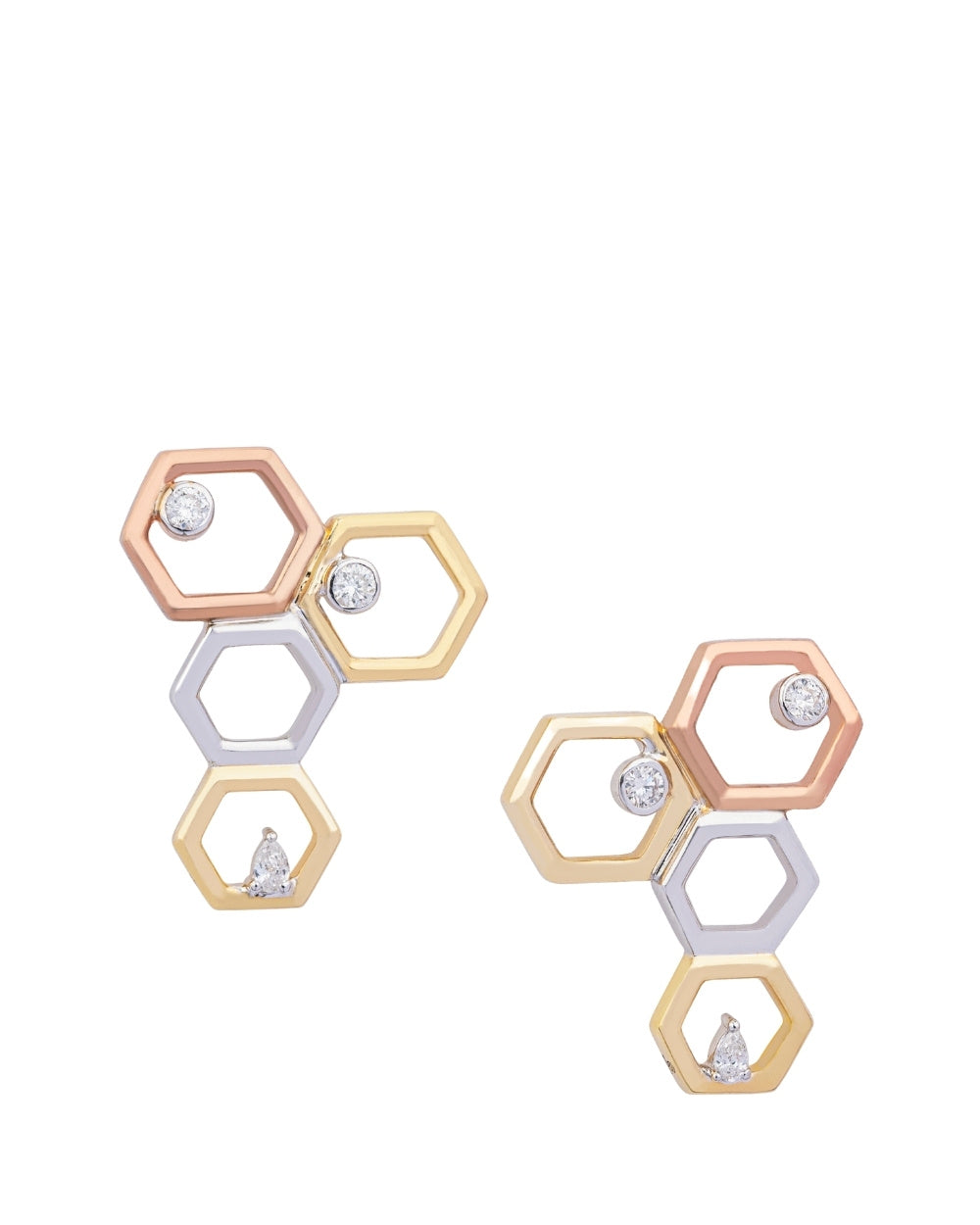 CREATIVE JEWELLERY STUDIO | 18k 3-Tone Gold & Diamond Bee & Honeycomb Earrings by Royada Jewelry