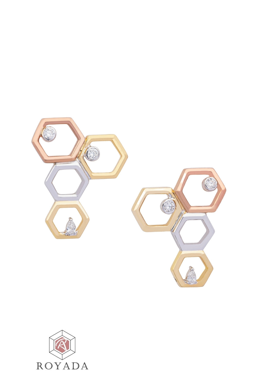CREATIVE JEWELLERY STUDIO | 18k 3-Tone Gold & Diamond Bee & Honeycomb Earrings by Royada Jewelry