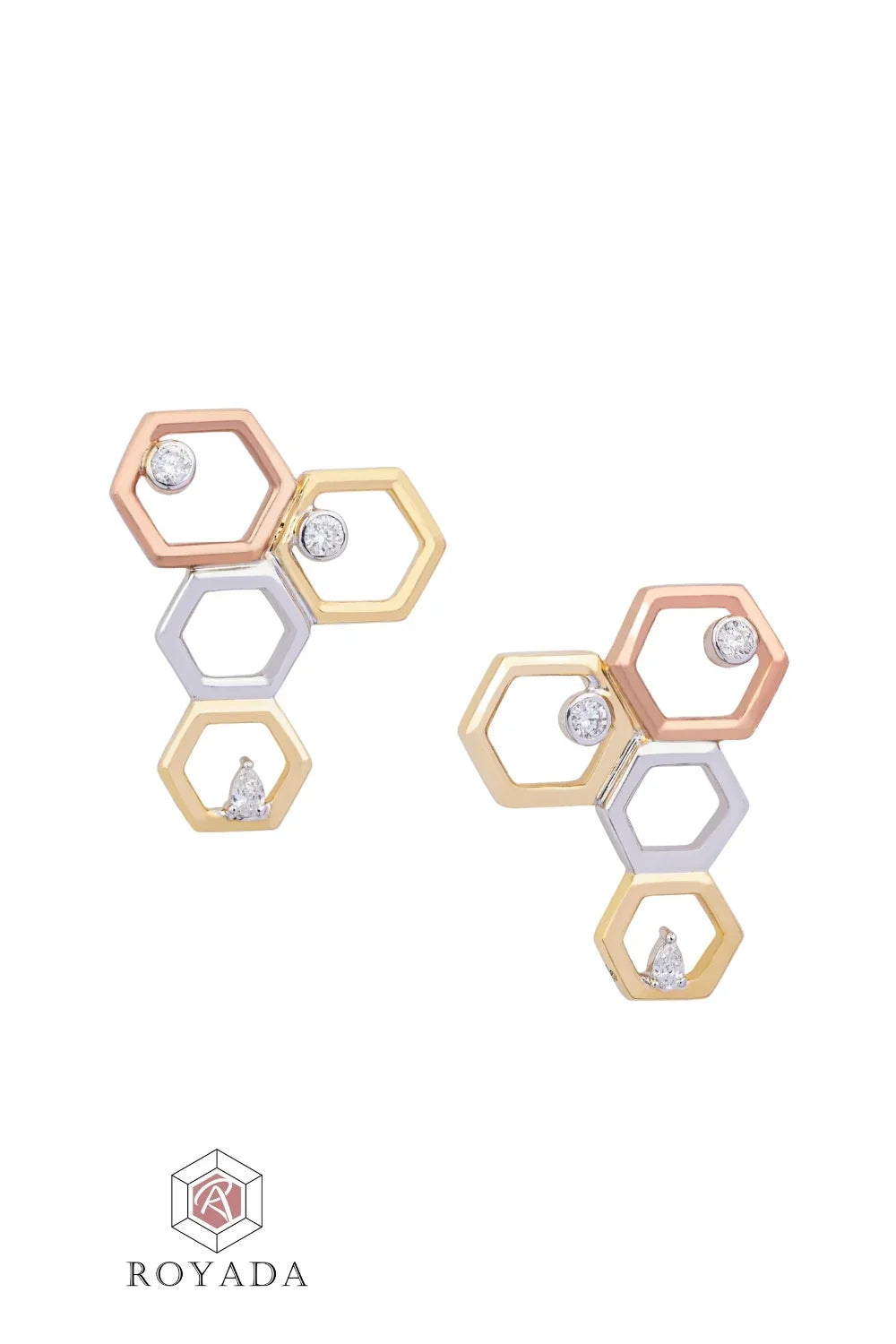 CREATIVE JEWELLERY STUDIO | 18k 3-Tone Gold & Diamond Bee & Honeycomb Earrings by Royada Jewelry