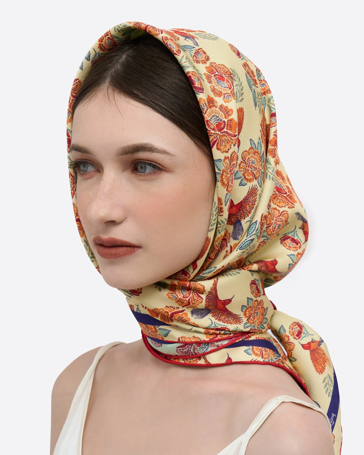 STUDIO QILING | Crimson Sunbird Mint Sunrise Double Side Silk Scarf 100