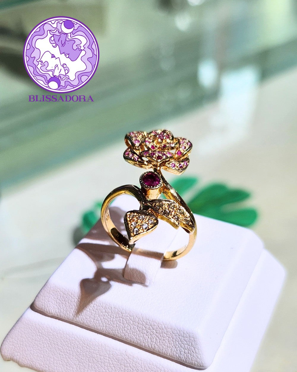 CREATIVE JEWELLERY STUDIO | Ruby, Pink & Light Blue Sapphire, Gold Plated Silver Ring by Blissadora