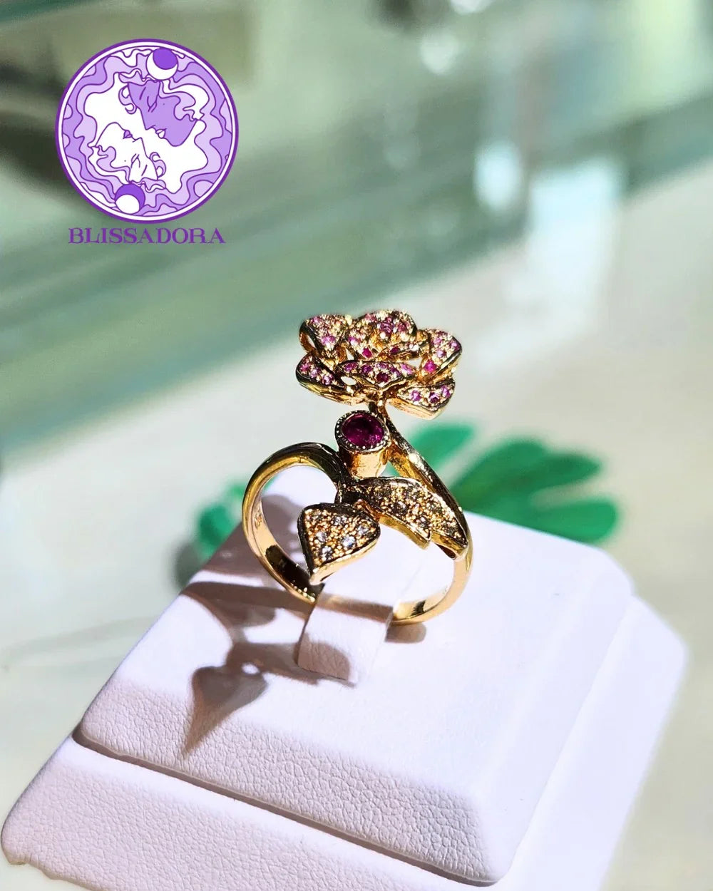 CREATIVE JEWELLERY STUDIO | Ruby, Pink & Light Blue Sapphire, Gold Plated Silver Ring by Blissadora