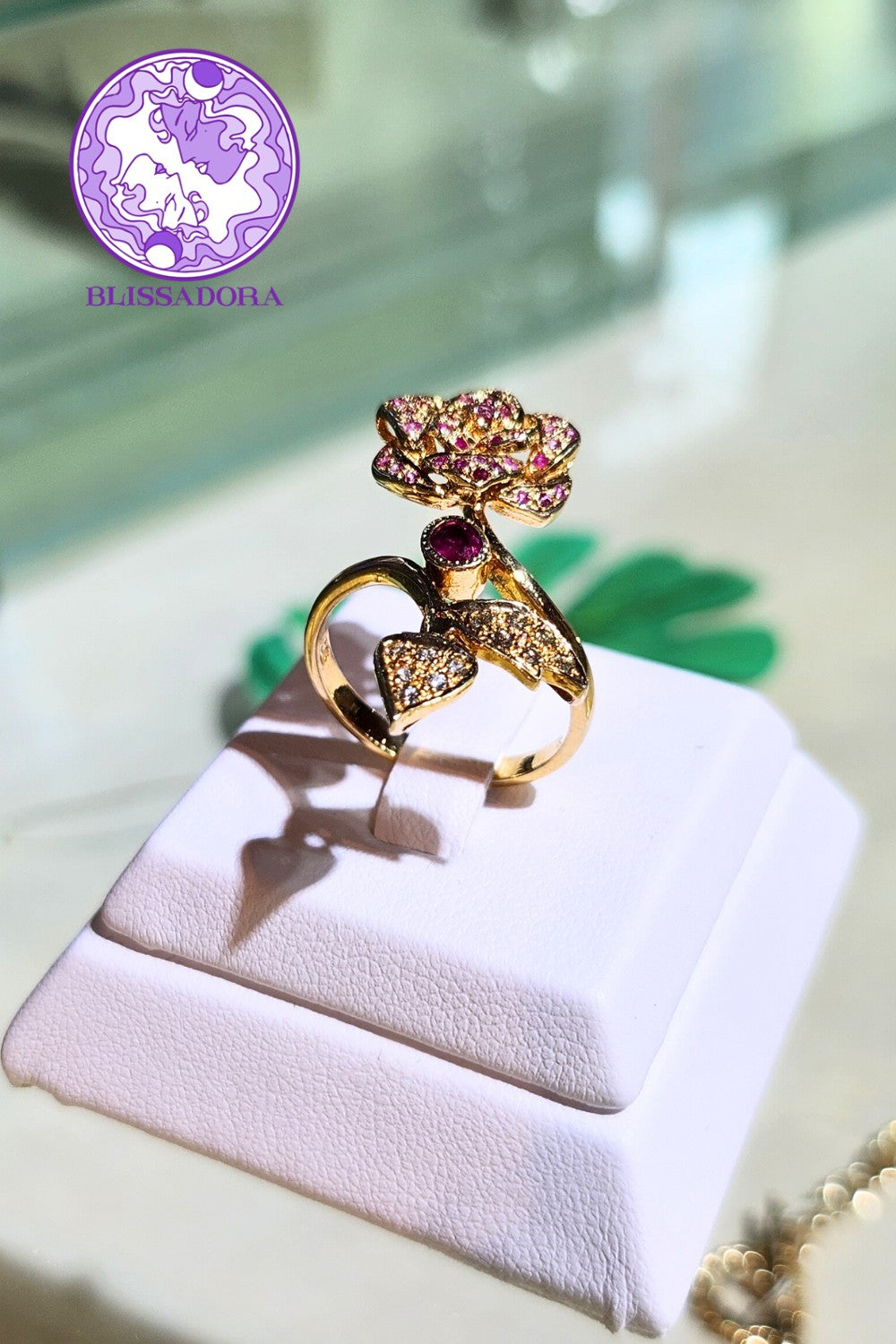 CREATIVE JEWELLERY STUDIO | Ruby, Pink & Light Blue Sapphire, Gold Plated Silver Ring by Blissadora