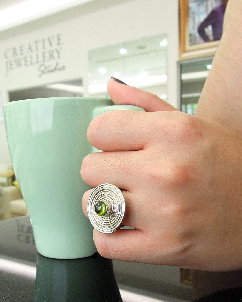 CREATIVE JEWELLERY STUDIO | Burmese Peridot (1.75ct), Rhodium Plated Silver, "Pansodan" Ring | Design of Gems