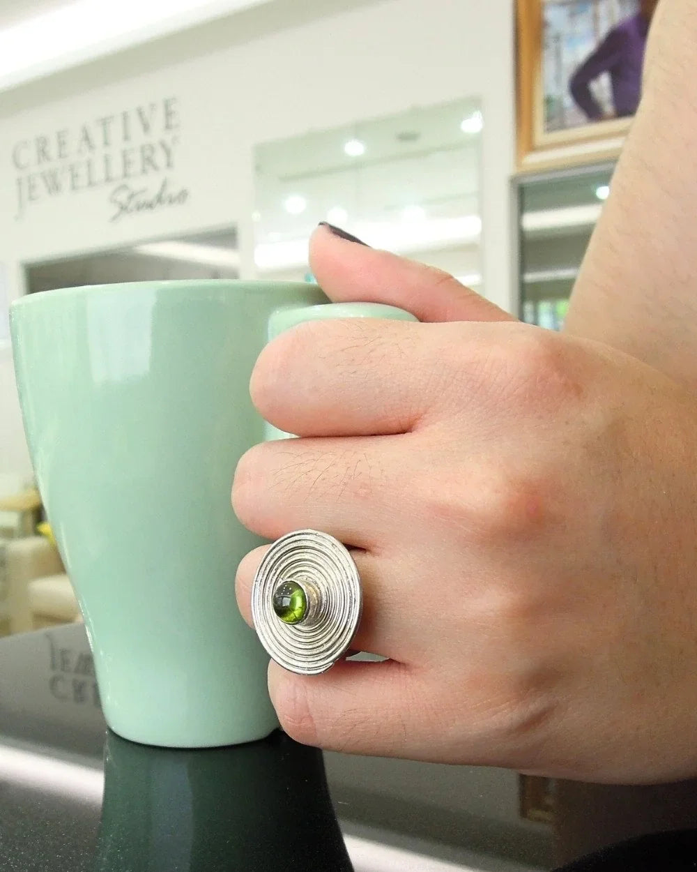 CREATIVE JEWELLERY STUDIO | Burmese Peridot (1.75ct), Rhodium Plated Silver, "Pansodan" Ring | Design of Gems