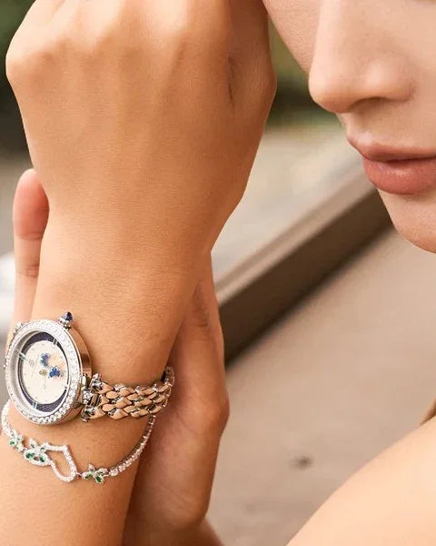 BLACK BY BLUE BRAVE | Butterfly Lovers 34mm Blue Dial Moving Butterfly Hands Silver Bracelet Watch