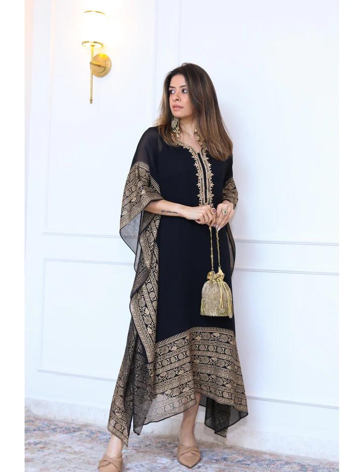 JINDER'S | Black Georgette Kaftan