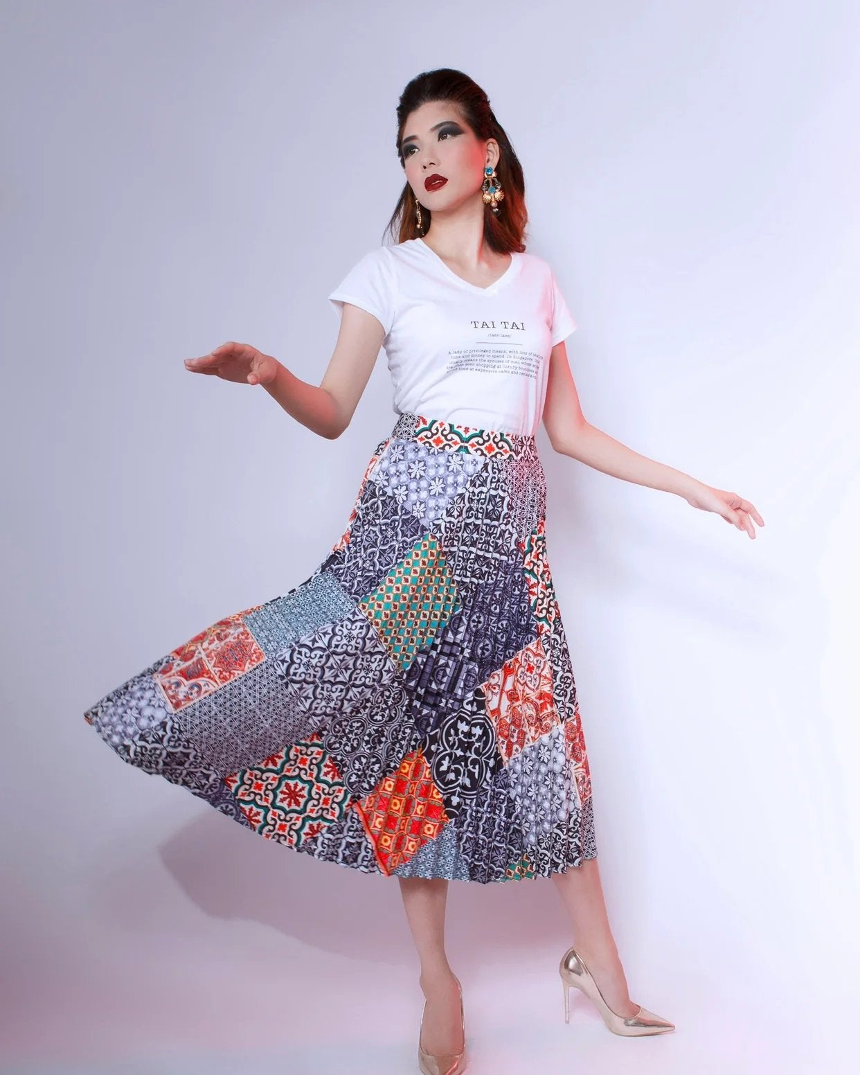PHOTO PHACTORY | Peranakan Pleated Midi Skirt | Ash Black