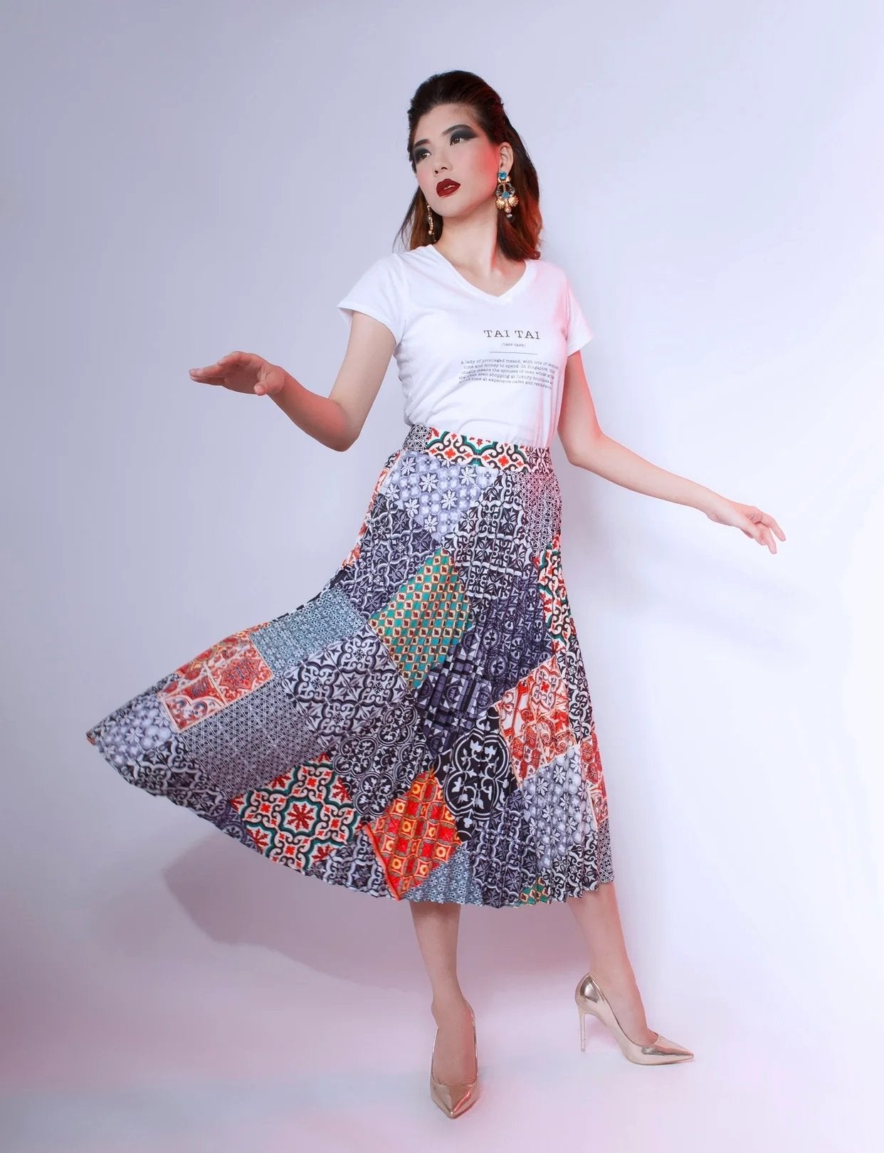 PHOTO PHACTORY | Peranakan Pleated Midi Skirt | Ash Black