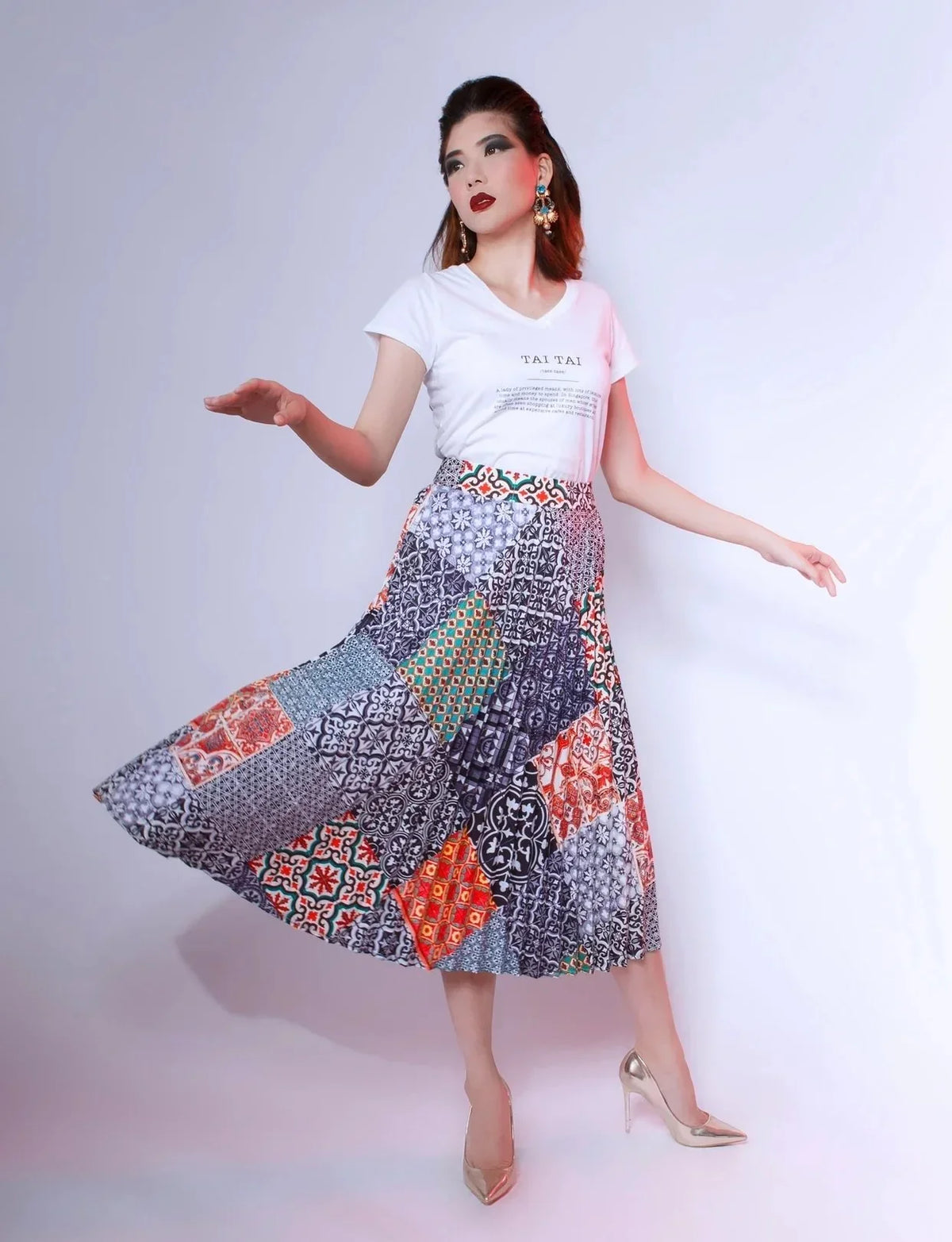 PHOTO PHACTORY | Peranakan Pleated Midi Skirt | Ash Black