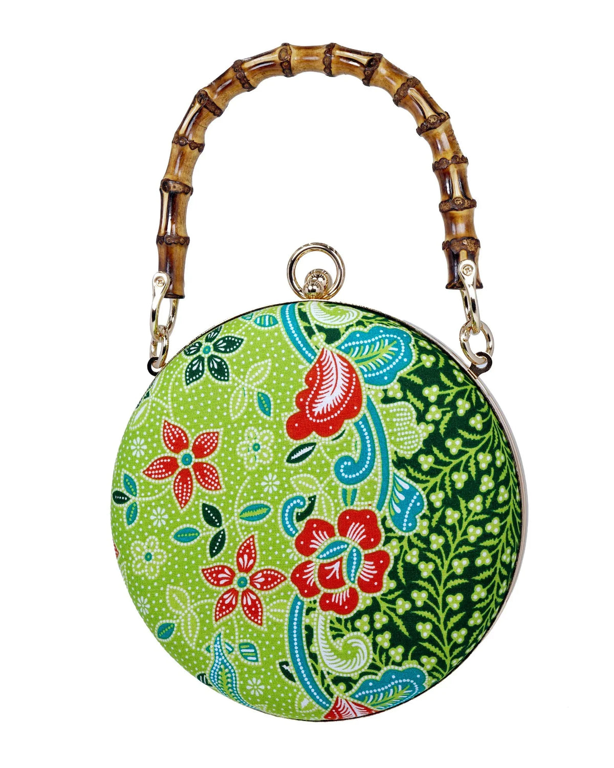 COCOONESE | Round Hard Case Bamboo Handle Bag - Kawung(GN)