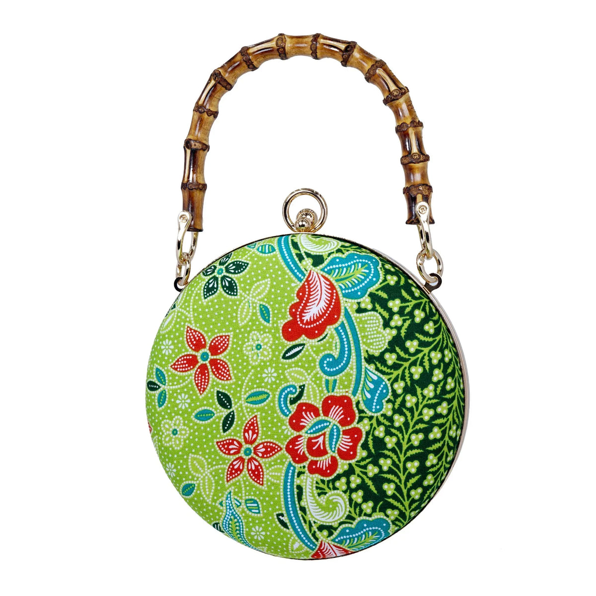 COCOONESE | Round Hard Case Bamboo Handle Bag - Kawung(GN)