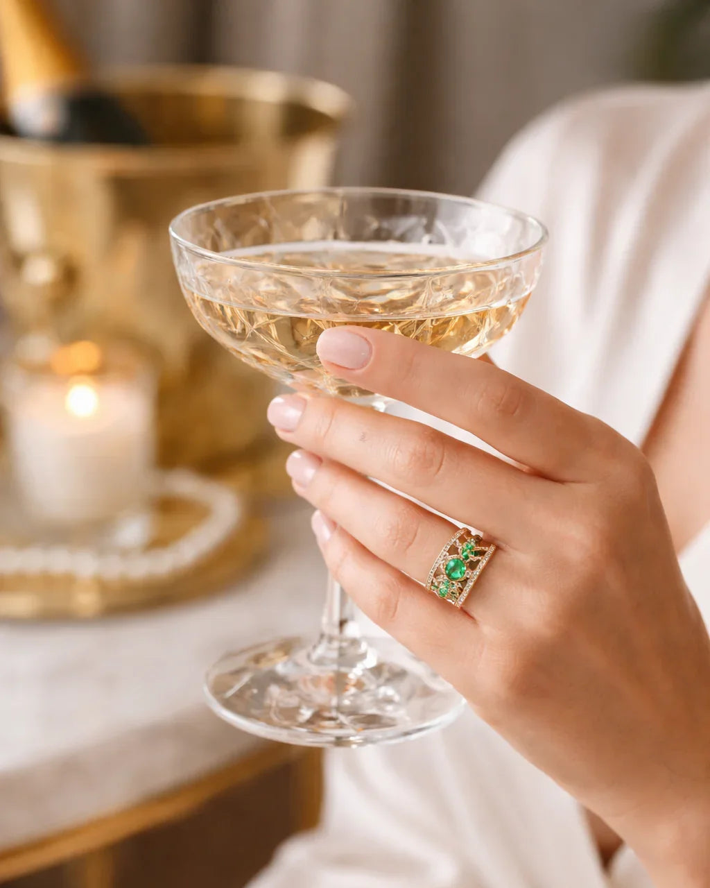 FOUNDATION JEWELLERS | 750 Y/G Peranakan Natural Diamond & Emerald Ring With 'Floral' Motif 3.80gm, Em4-0.41ct, D6 - 0.10ct Size: HK 13.0