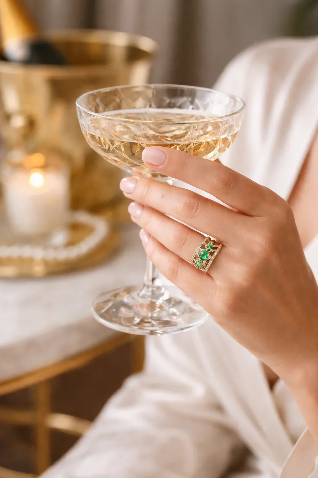FOUNDATION JEWELLERS | 750 Y/G Peranakan Natural Diamond & Emerald Ring With 'Floral' Motif 3.80gm, Em4-0.41ct, D6 - 0.10ct Size: HK 13.0