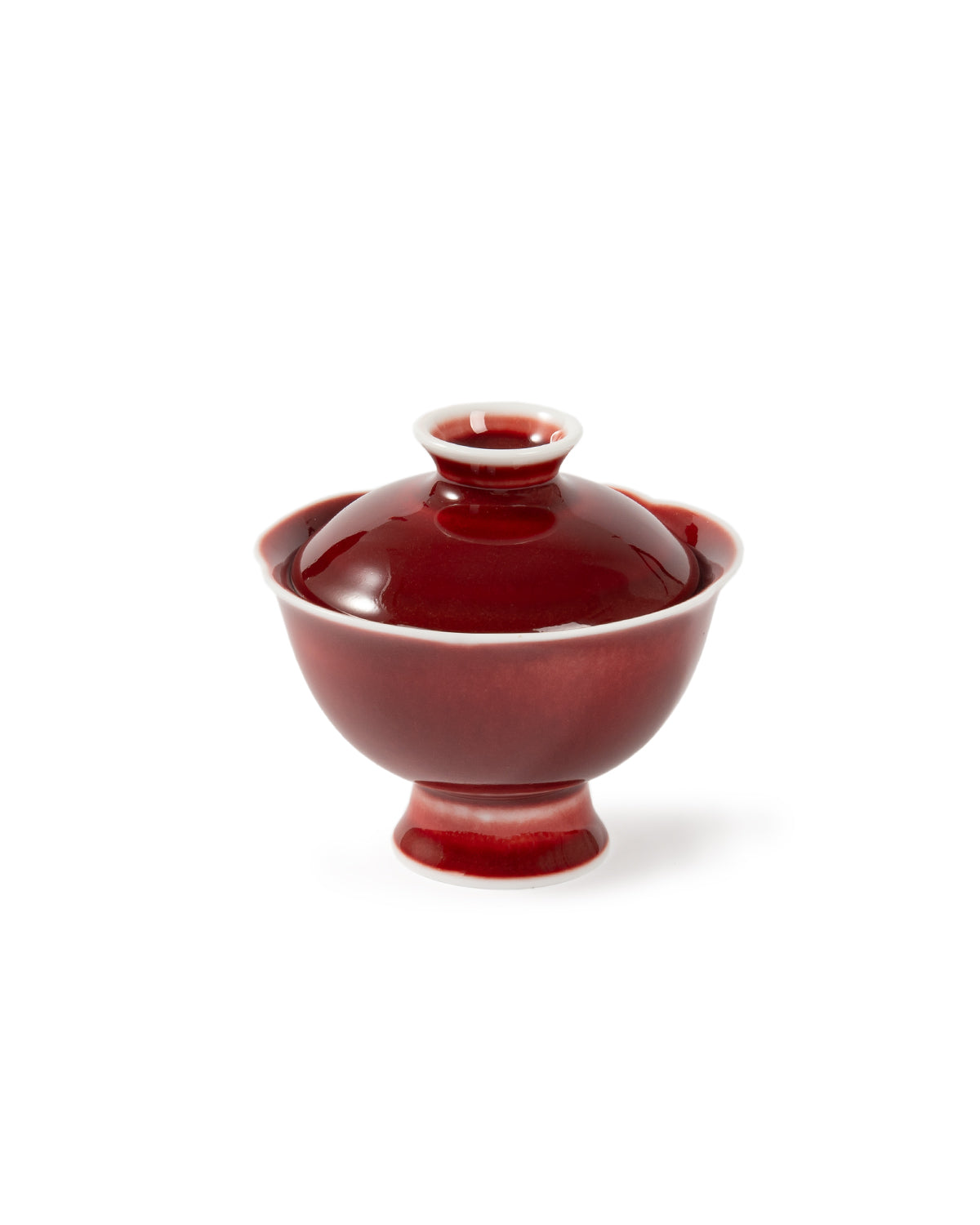 CRAFILAB | Kiln&Changed Cowpea Red & Tall Petal Rim Lidded Bowl