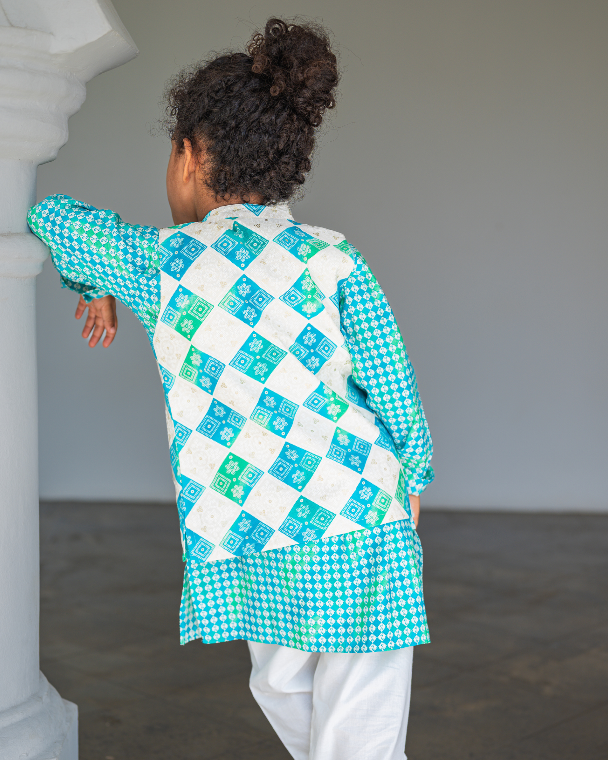 NIMBU | Shan Aqua Boys Kurta Jacket Set in Muslin Cotton