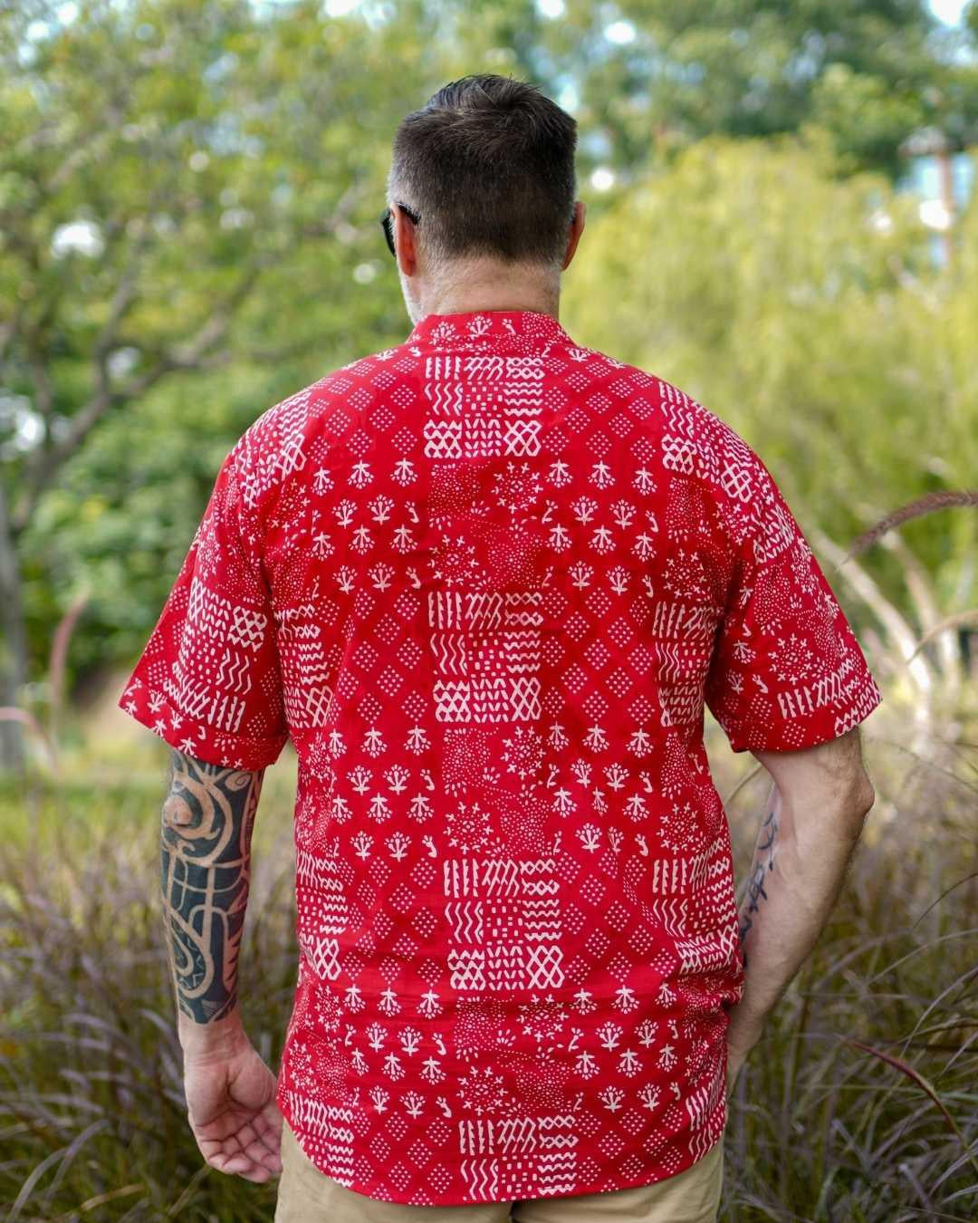 NIMBU | Ember Red Men Mandarin Cotton Shirt