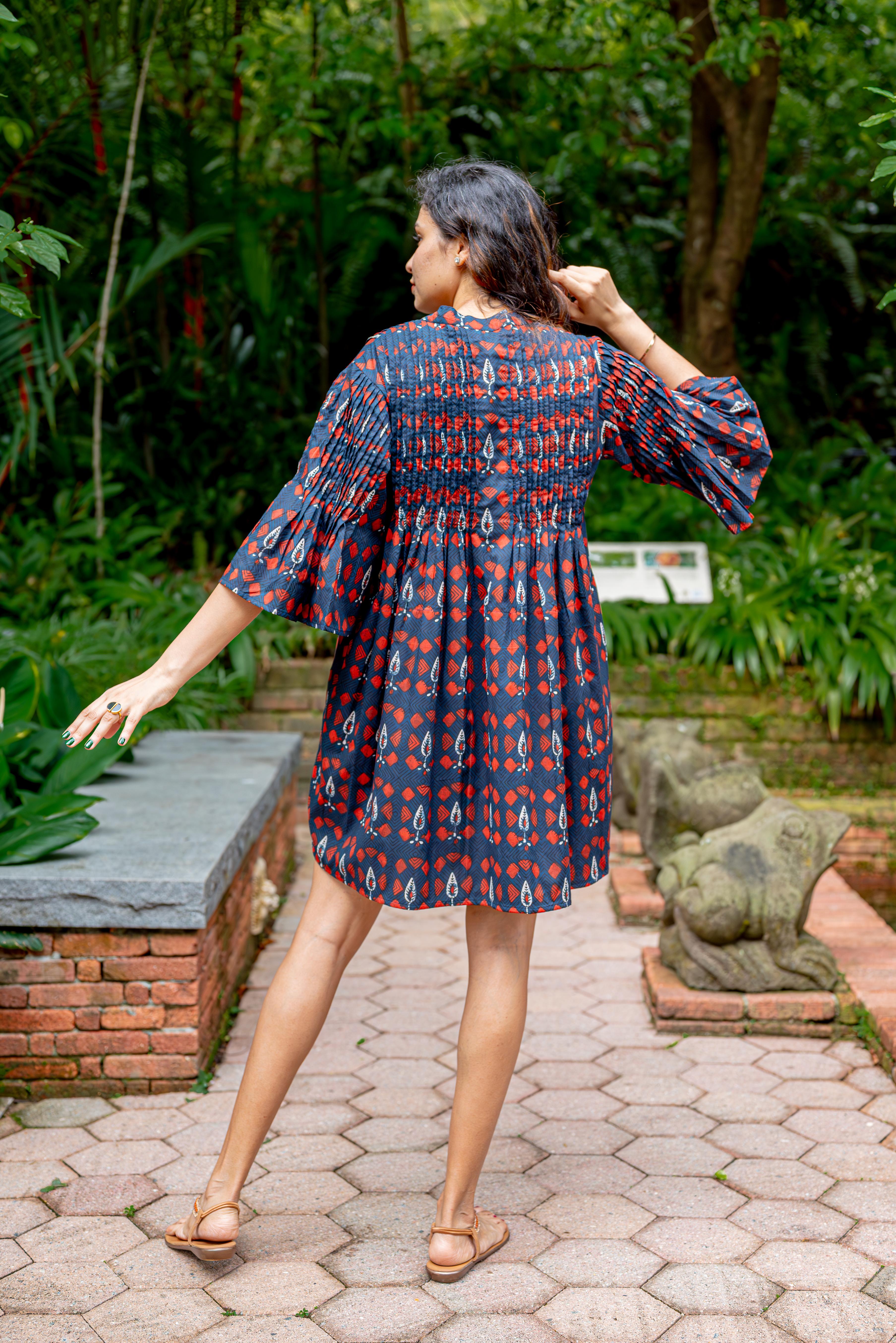 NIMBU | Kyra Breezy Pintuck Dress in Navy Celestial