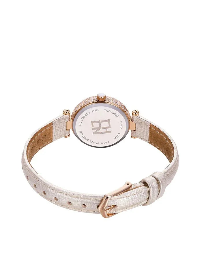BLACK BY BLUE BRAVE | THCN T· I Mother-of-Pearl Dial Ivory Leather Strap Watch