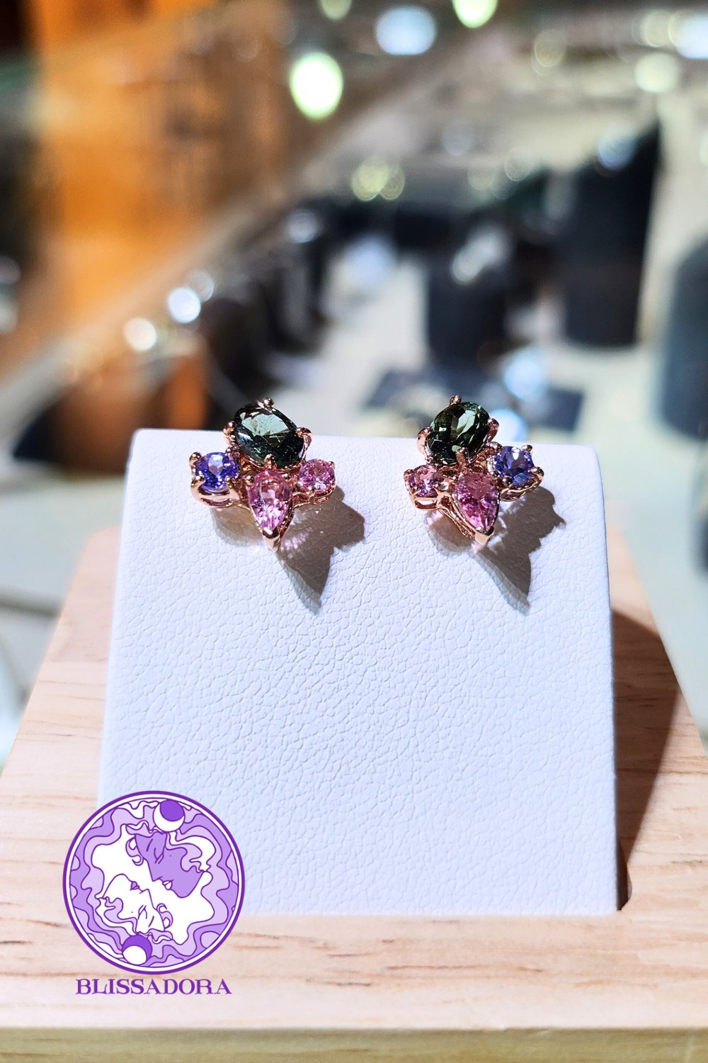 CREATIVE JEWELLERY STUDIO | Pink & Green Tourmaline, Tanzanite & Citrine, Rose Gold Plated Silver Earrings by Blissadora