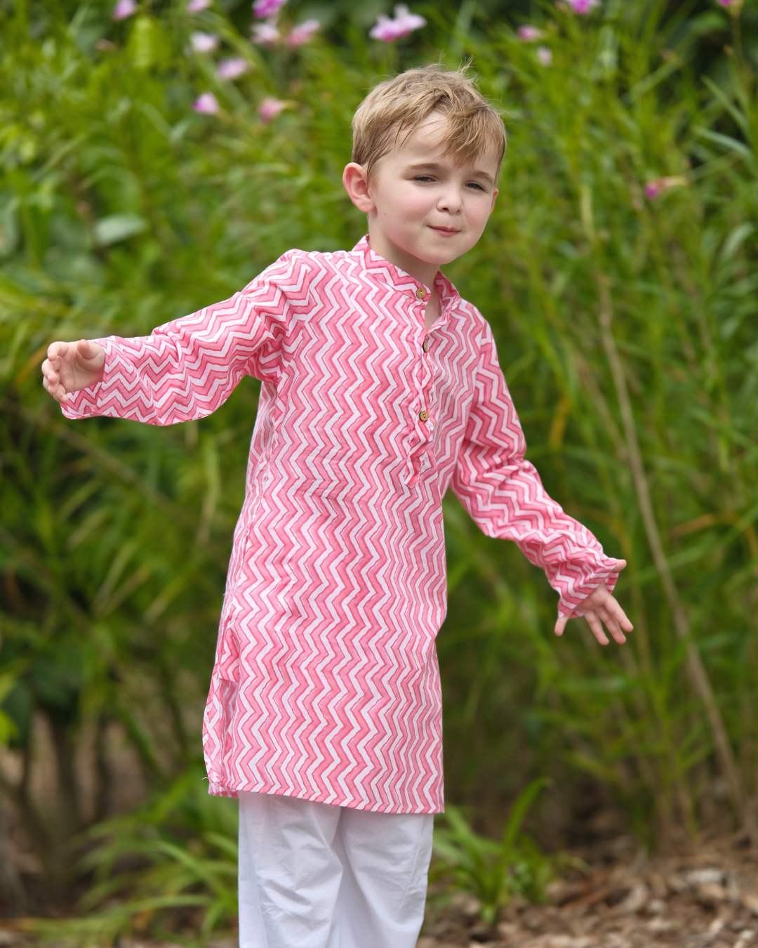 NIMBU | Devi Pink Handblock Zigzag Print Kurta Pajama