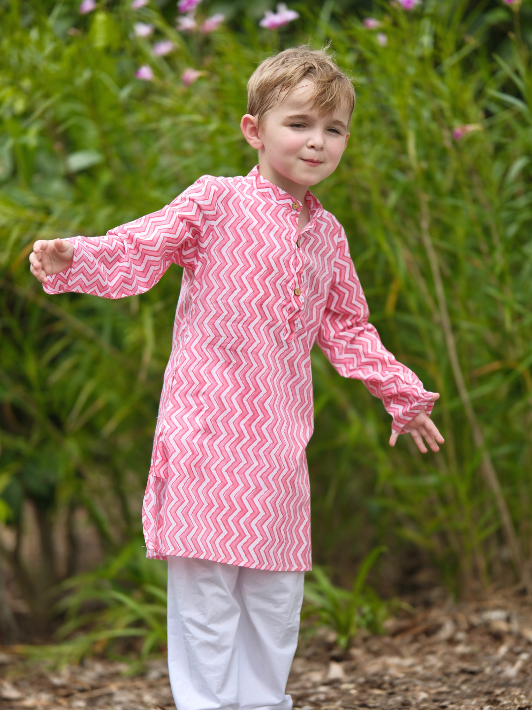 NIMBU | Devi Pink Handblock Zigzag Print Kurta Pajama