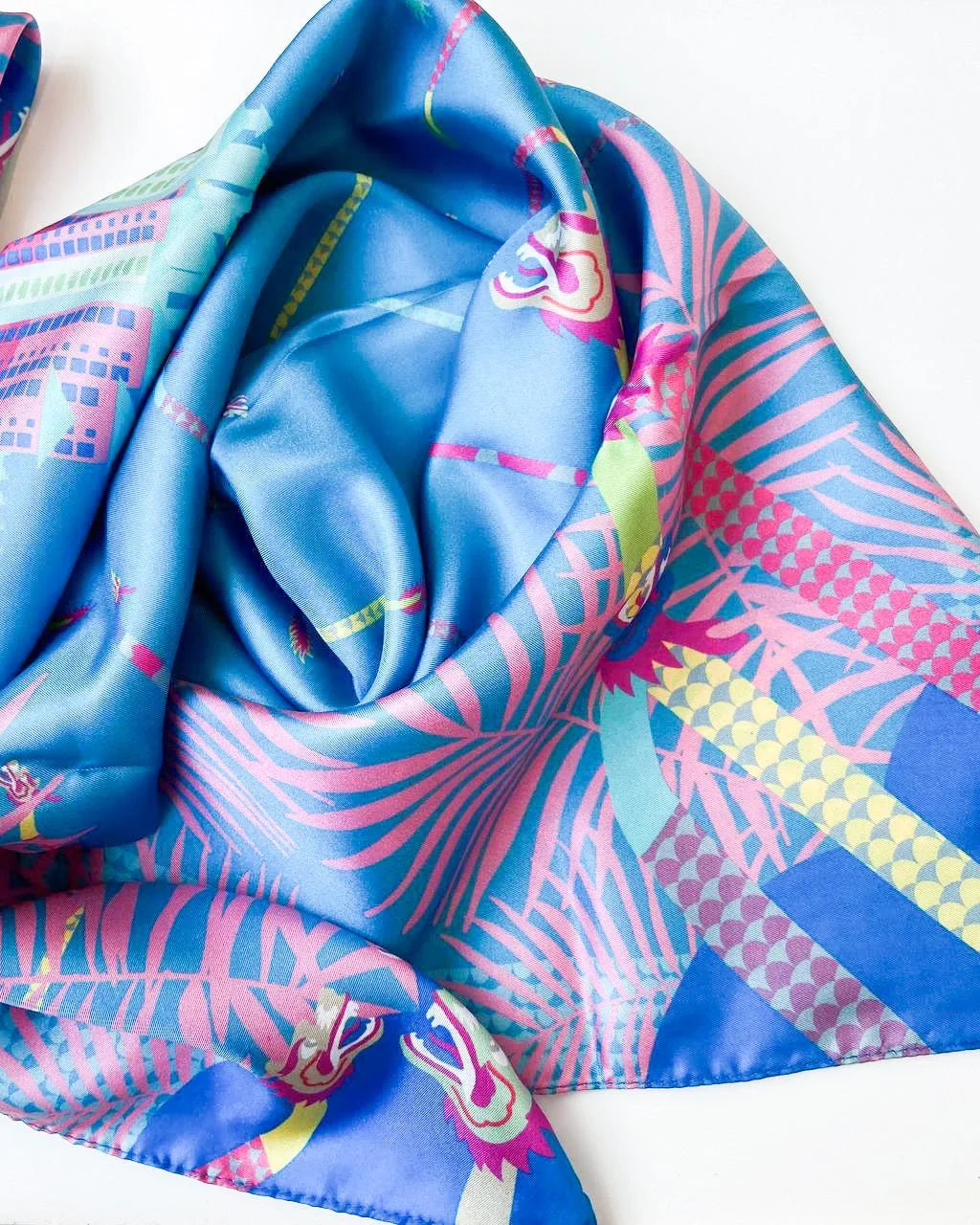 BINARY STYLE | Dragons On Singapore Water Silk Square Scarf 87X87 cm