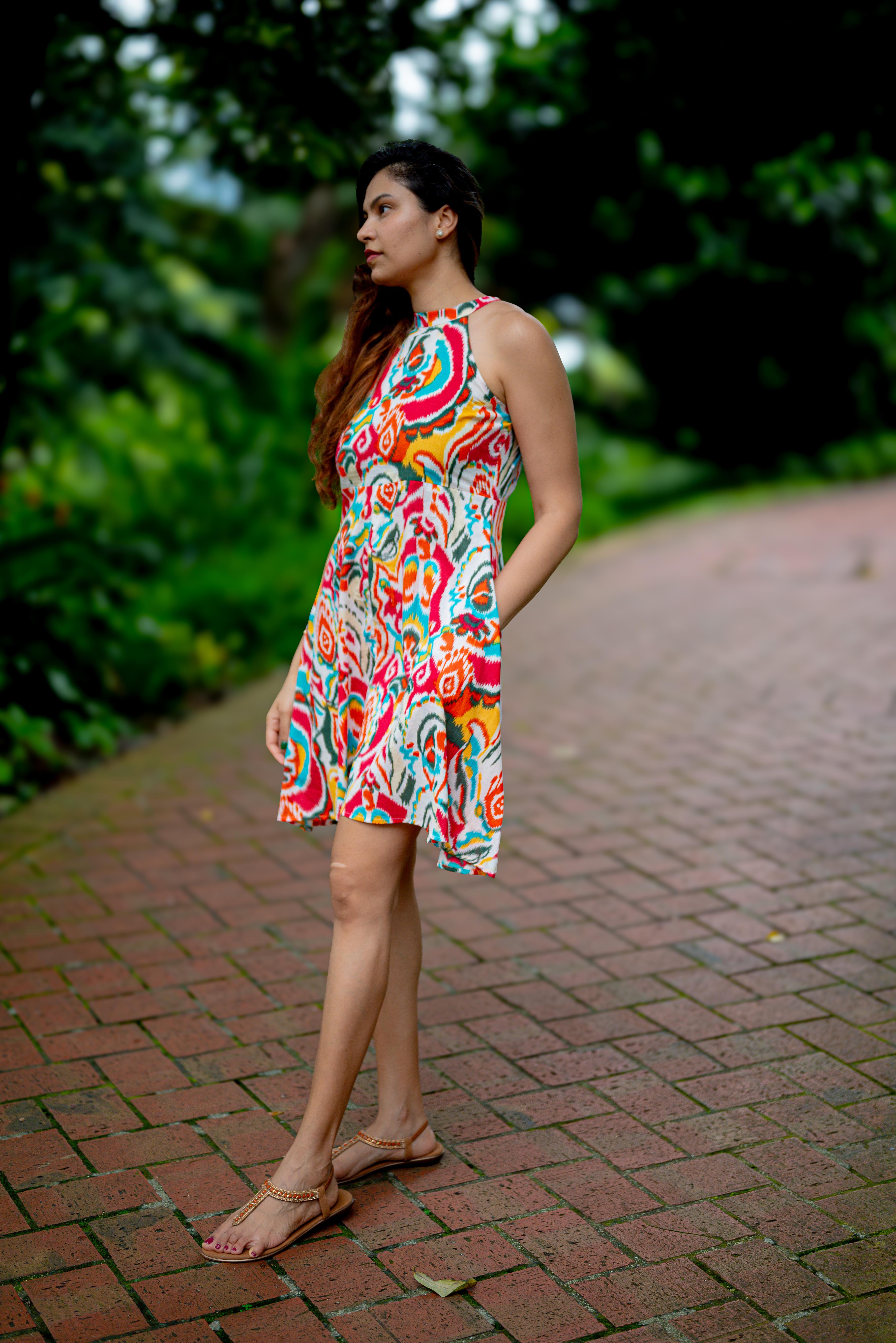 NIMBU | Hawaii Women's Short Halter Dress with Pockets in Multicolor