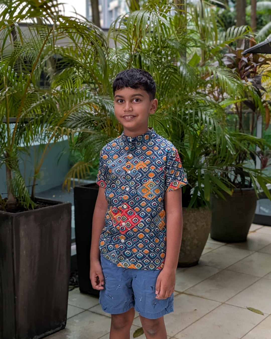 NIMBU | Jade Blue Kids Mandarin Cotton Shirt