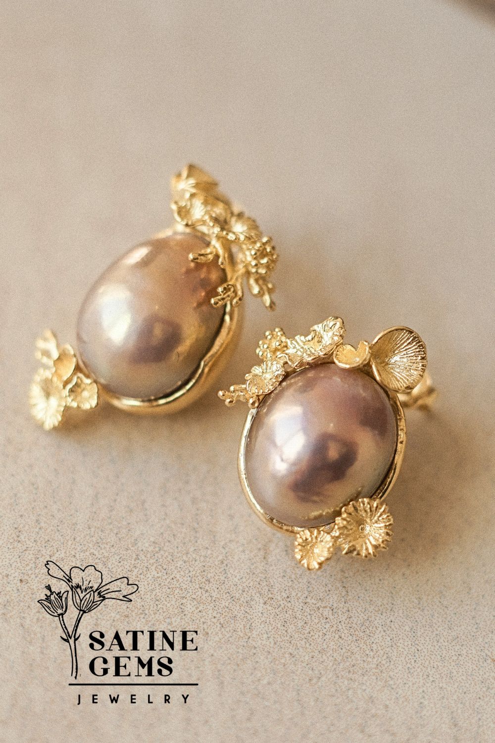CREATIVE JEWELLERY STUDIO | Baroque Edison Pearl, Gold Plated Silver Stud Earrings by Satine Gems Jewelry