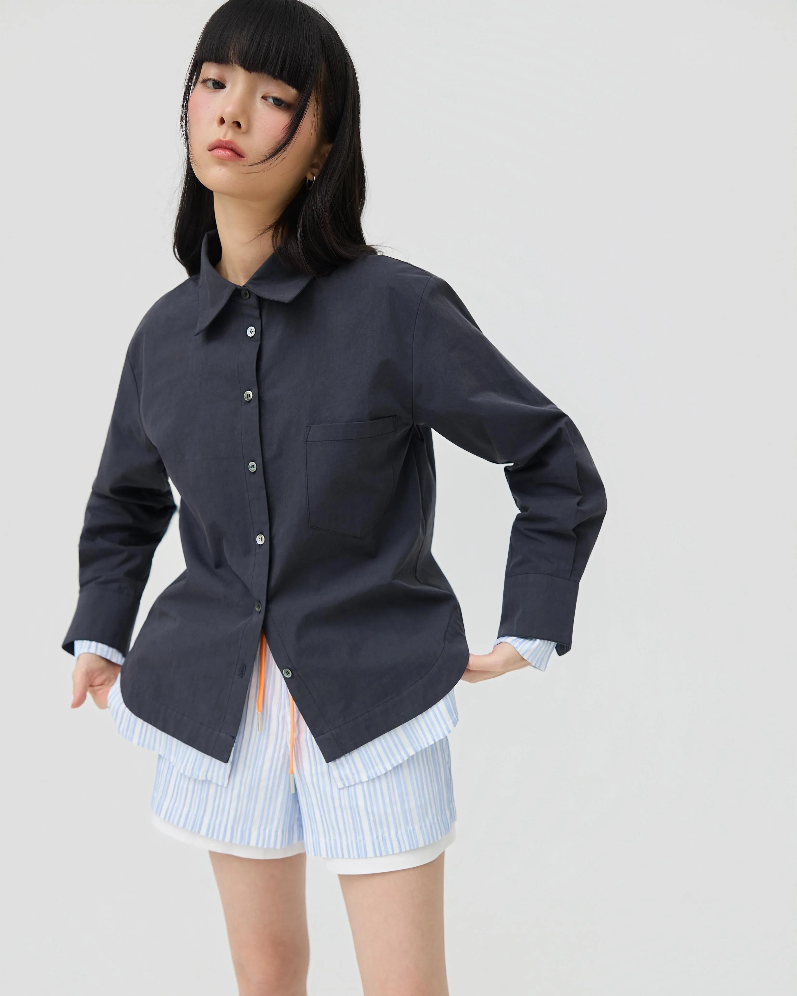 3EIGHTH | Futae Shorts In Blue Seersucker