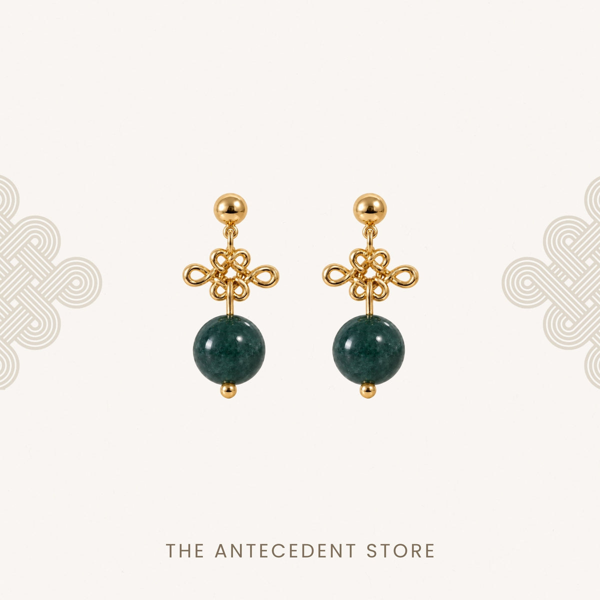 THE ANTECEDENT STORE | Auspicious Ruyi Knot With Green Agate Earrings