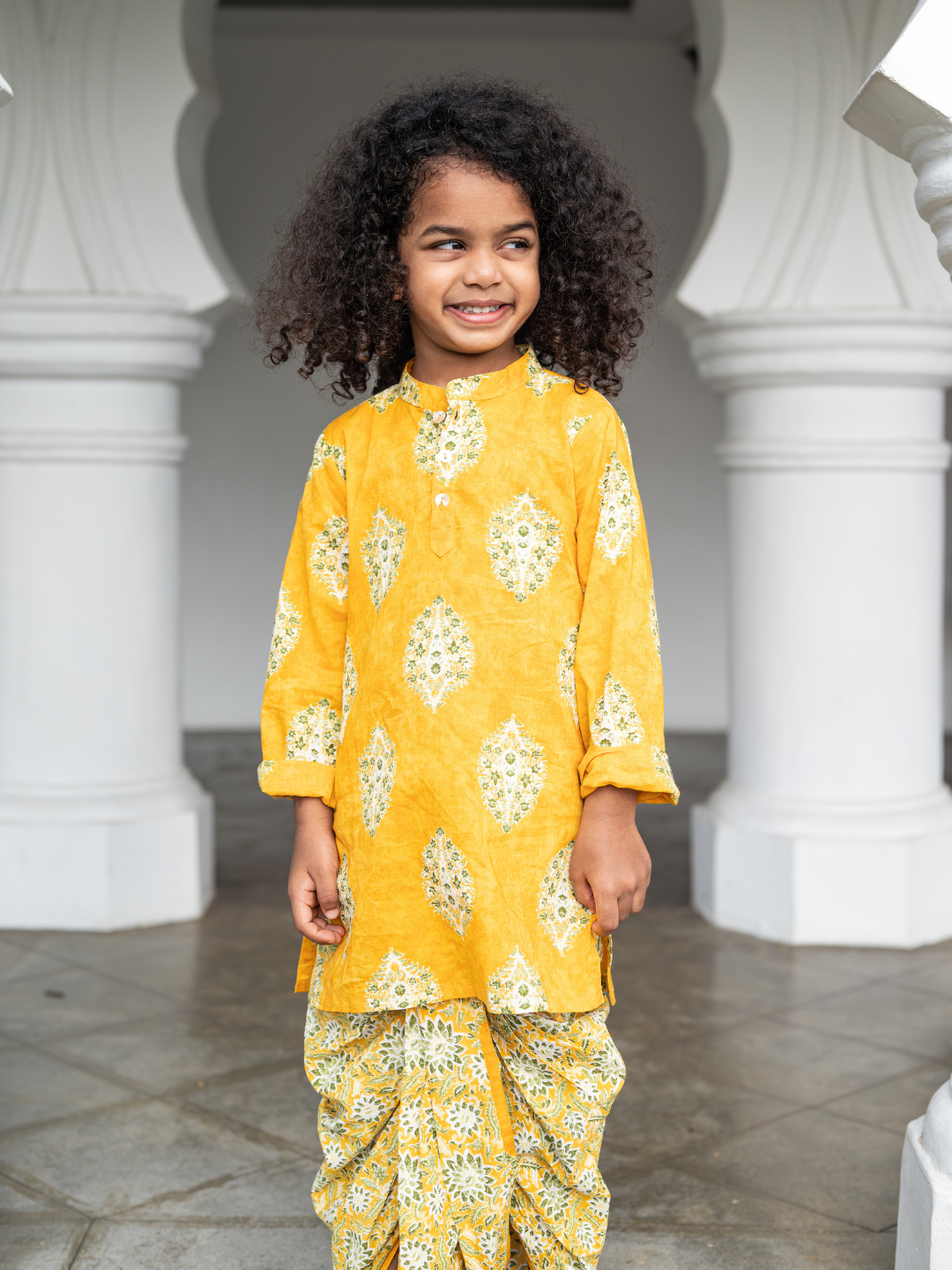 NIMBU | Mira Yellow Boys Kurta Dhoti in Cotton