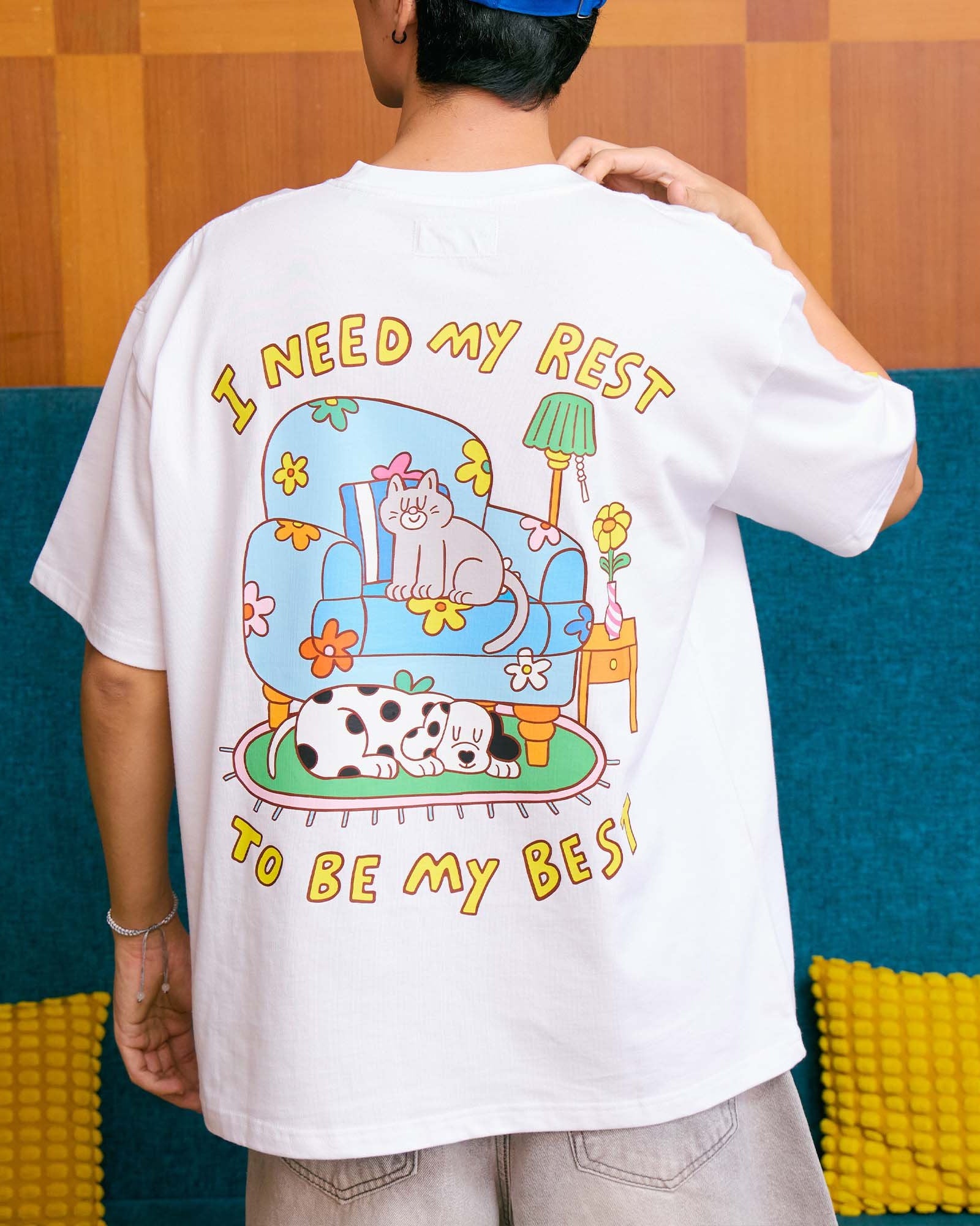TALKING TOES | Happy Homebody Oversized Tee | White