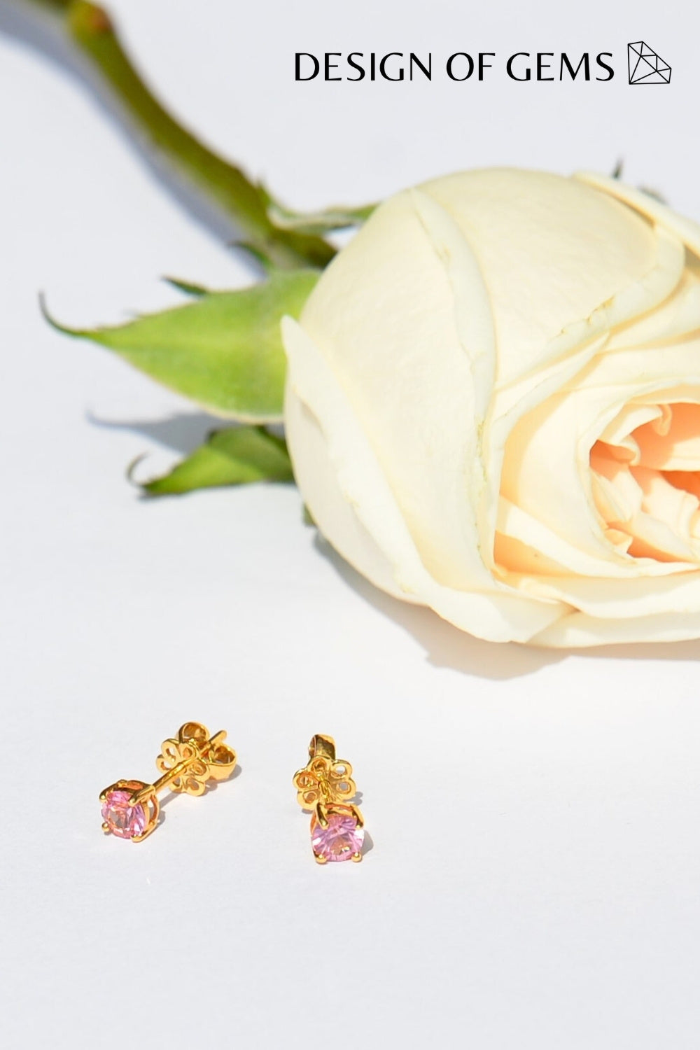 CREATIVE JEWELLERY STUDIO | Burmese Pink Spinel, Yellow Gold Stud Earrings by Design of Gems