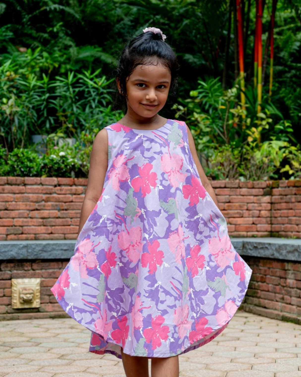 NIMBU | Hanna Pink Girls Umbrella Dress In Flex Cotton