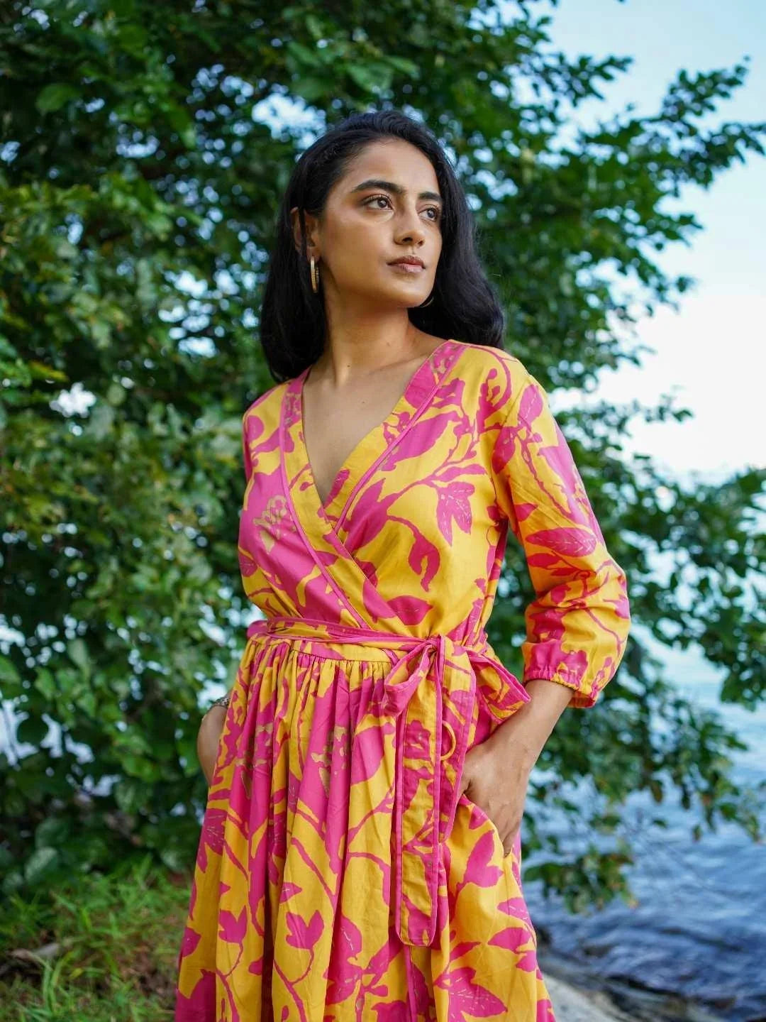 NIMBU | Havana Mustard Hot Pink Women's Short Dress