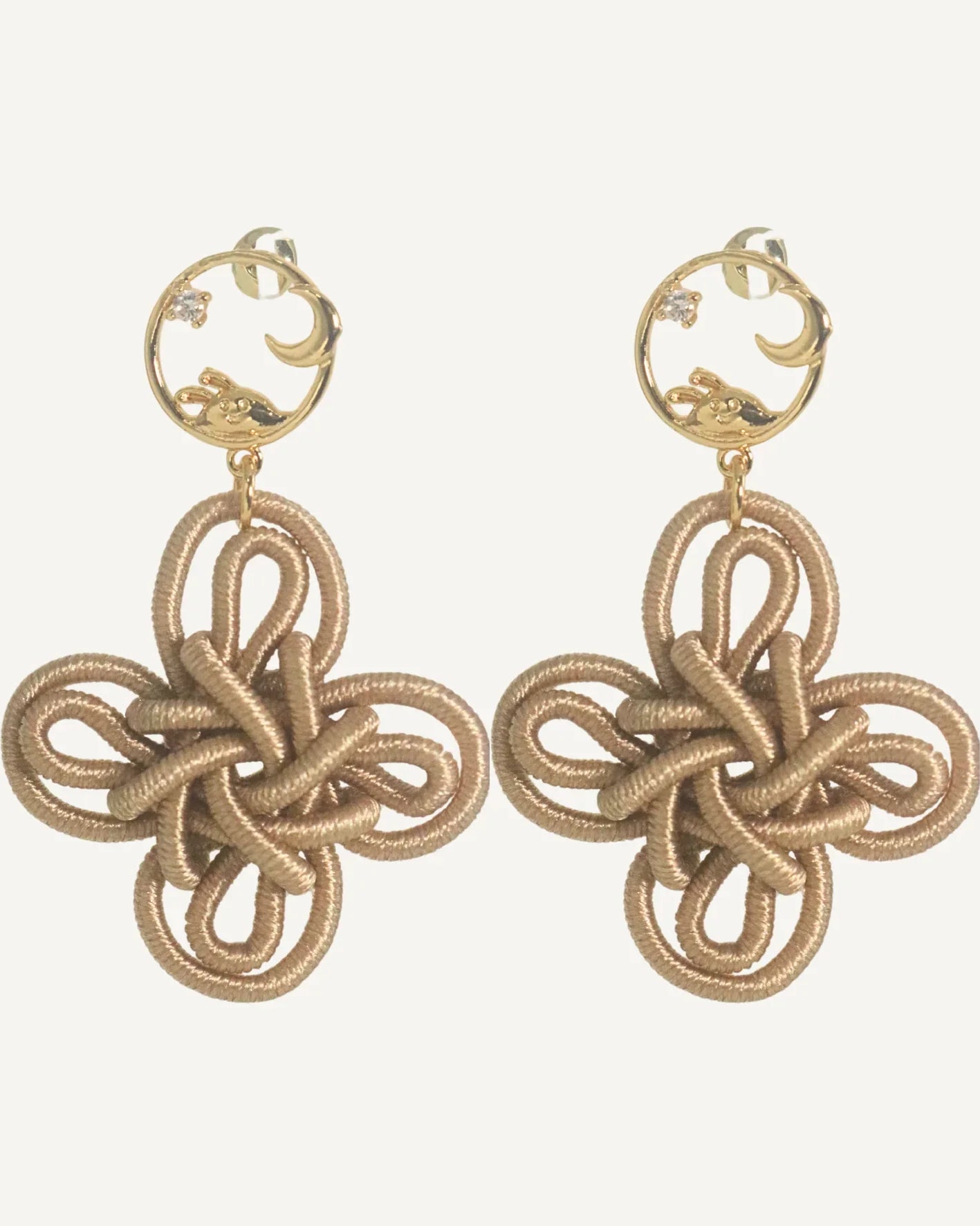 THE ANTECEDANT STORE | E - Moon Rabbit Statement Auspicious Knot Earrings S2 (Light Brown)