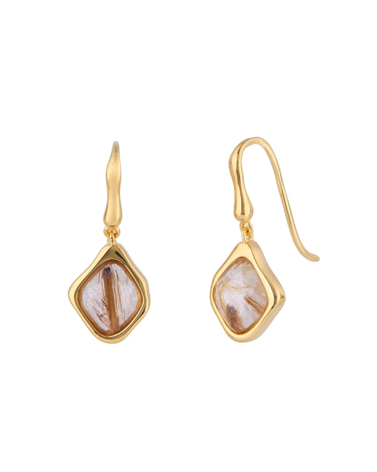 RINA LEE | GOLDEN Rutile Quartz Dangle Hook Earrings | 18K Gold Vermeil