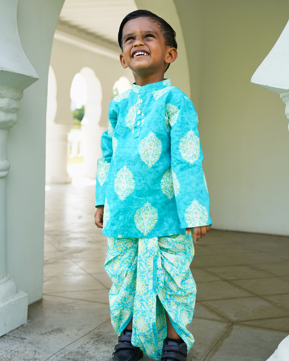NIMBU | Mira Blue Boys Kurta Dhoti In Cotton