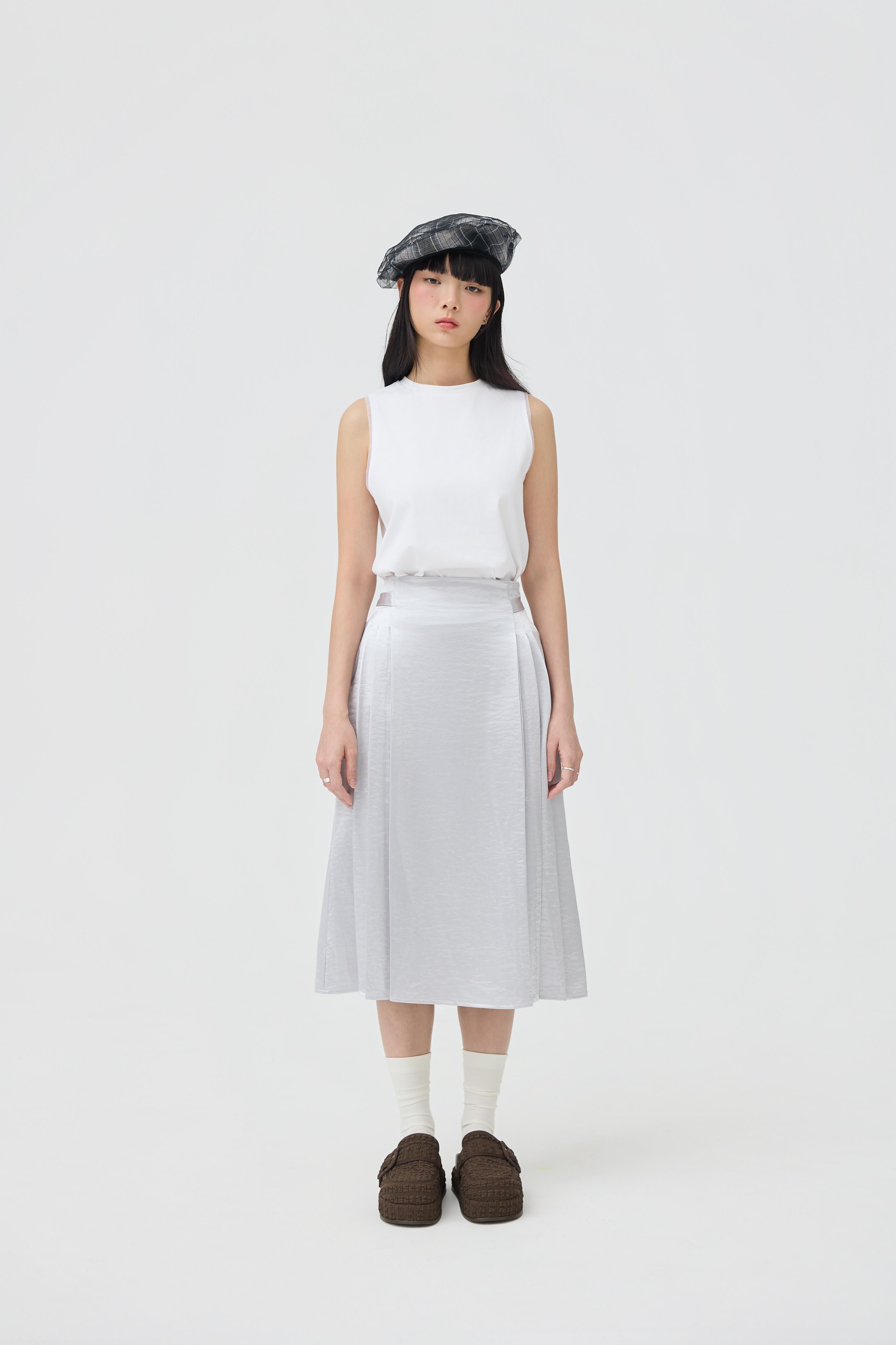 3EIGHTH | Ginrin Skirt In Silver Satin