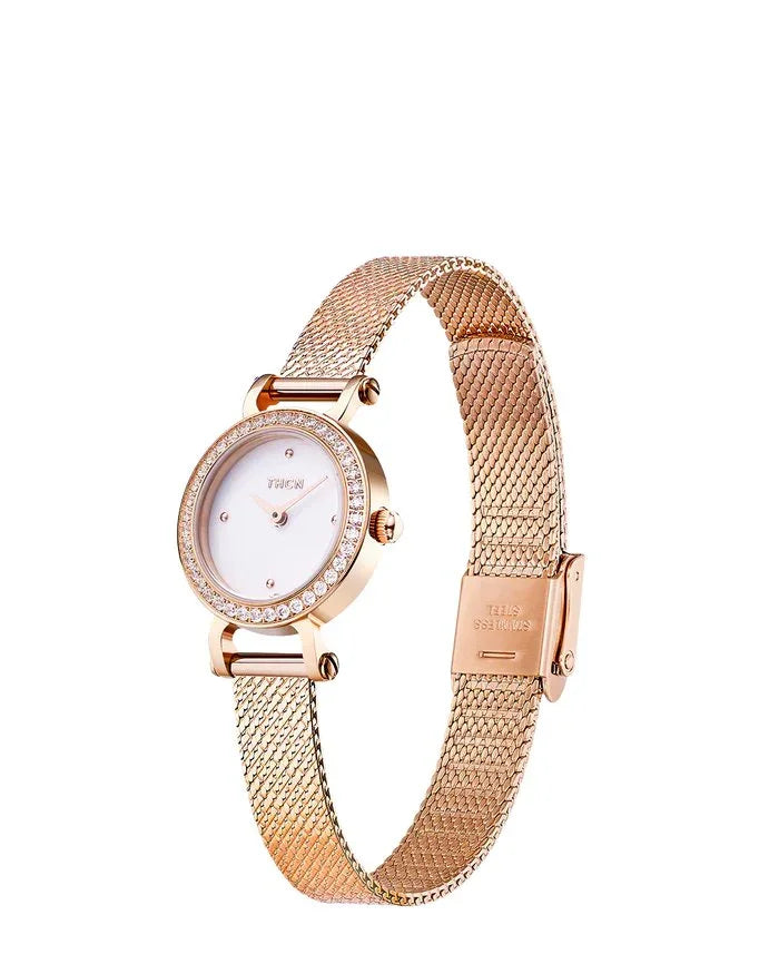 BLACK BY BLUE BRAVE | THCN Cยท I Eggshell White Dial Rose Gold Mesh Band Watch