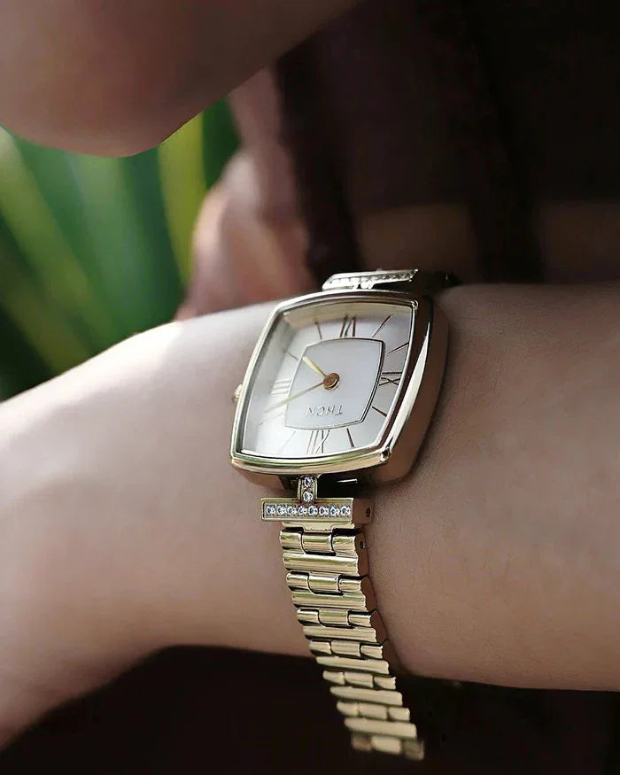 BLACK BY BLUE BRAVE | THCN Tยท II White Mother-of-Pearl Dial Gold Bracelet Watch